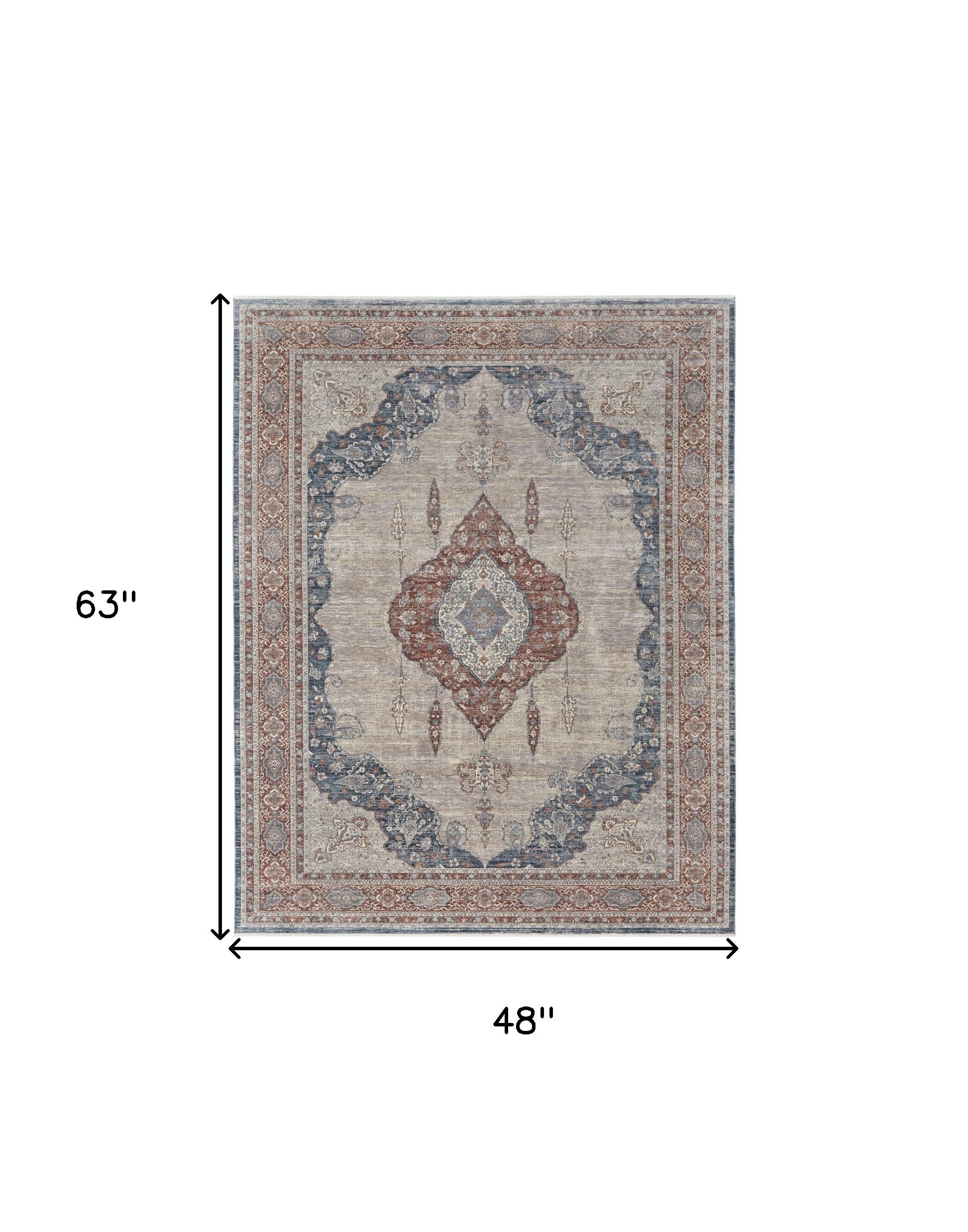 4' X 6' Gray Red And Blue Floral Power Loom Stain Resistant Area Rug