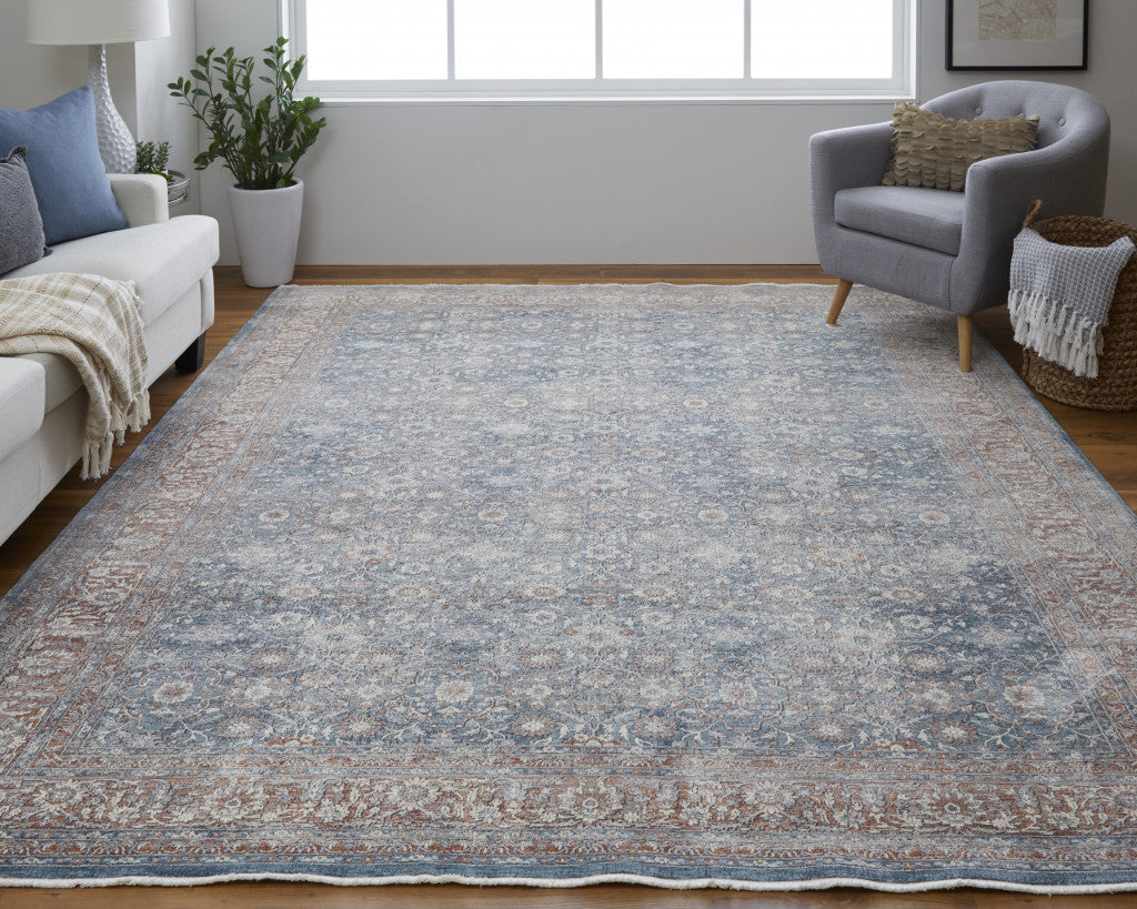 4' X 6' Blue And Red Floral Power Loom Stain Resistant Area Rug