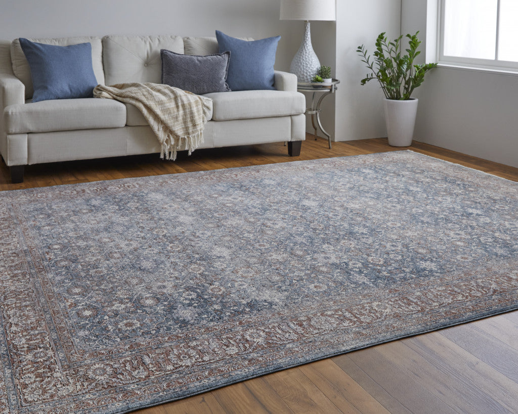 4' X 6' Blue And Red Floral Power Loom Stain Resistant Area Rug