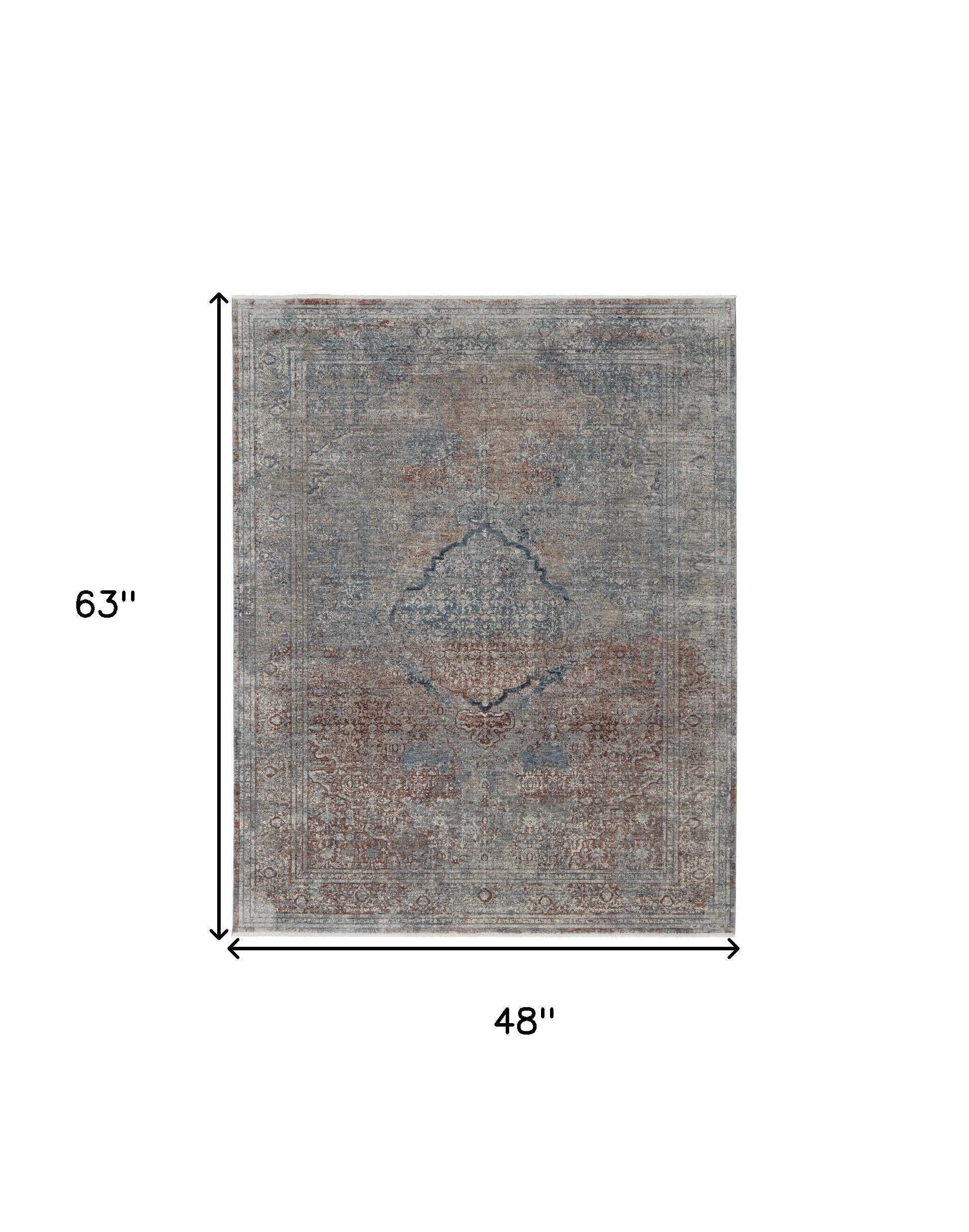 4' X 6' Blue Red And Gray Floral Power Loom Stain Resistant Area Rug