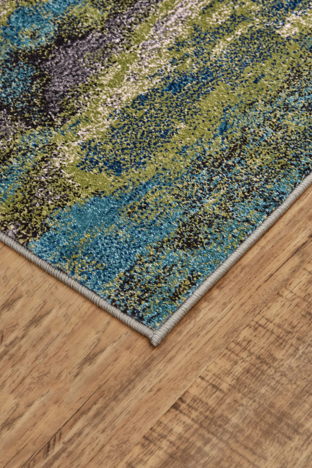 8' X 11' Blue Green And Taupe Stain Resistant Area Rug