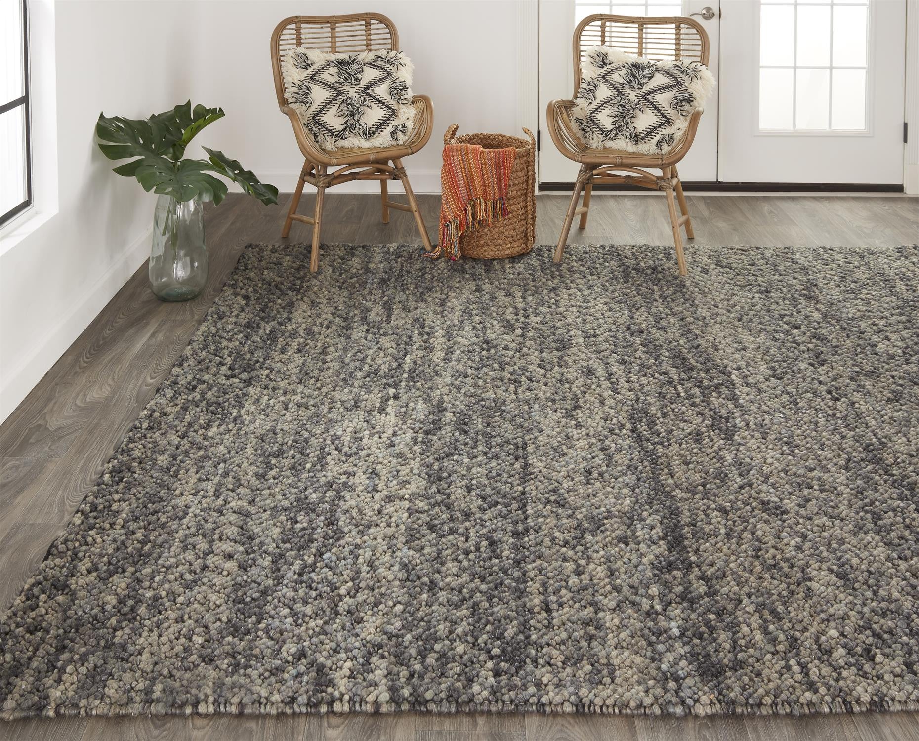 4' X 6' Gray Taupe And Black Wool Hand Woven Stain Resistant Area Rug