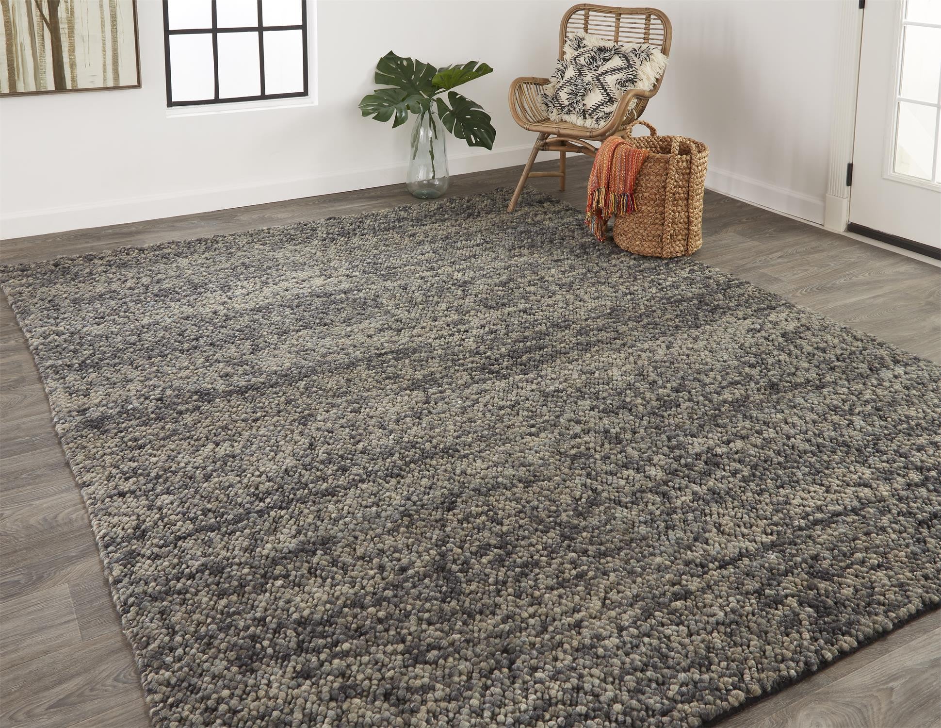 5' X 8' Gray Taupe And Black Wool Hand Woven Stain Resistant Area Rug