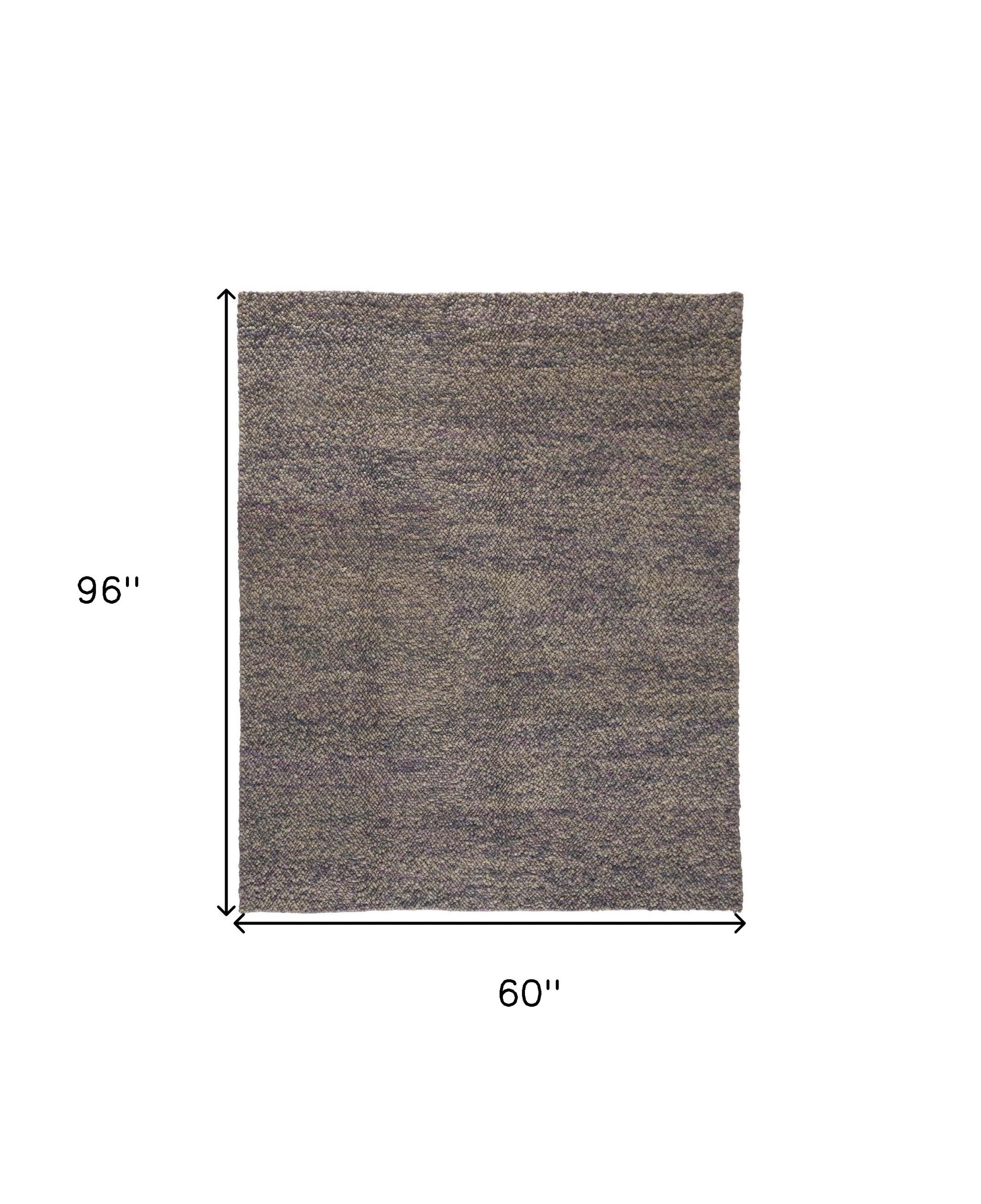 5' X 8' Purple Taupe And Gray Wool Hand Woven Distressed Stain Resistant Area Rug