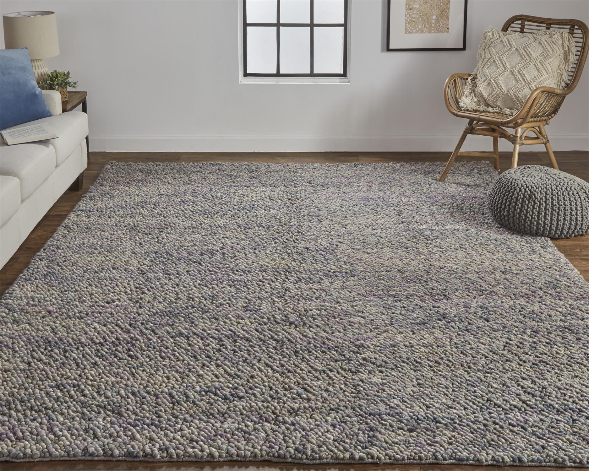 8' X 11' Purple Taupe And Gray Wool Hand Woven Distressed Stain Resistant Area Rug