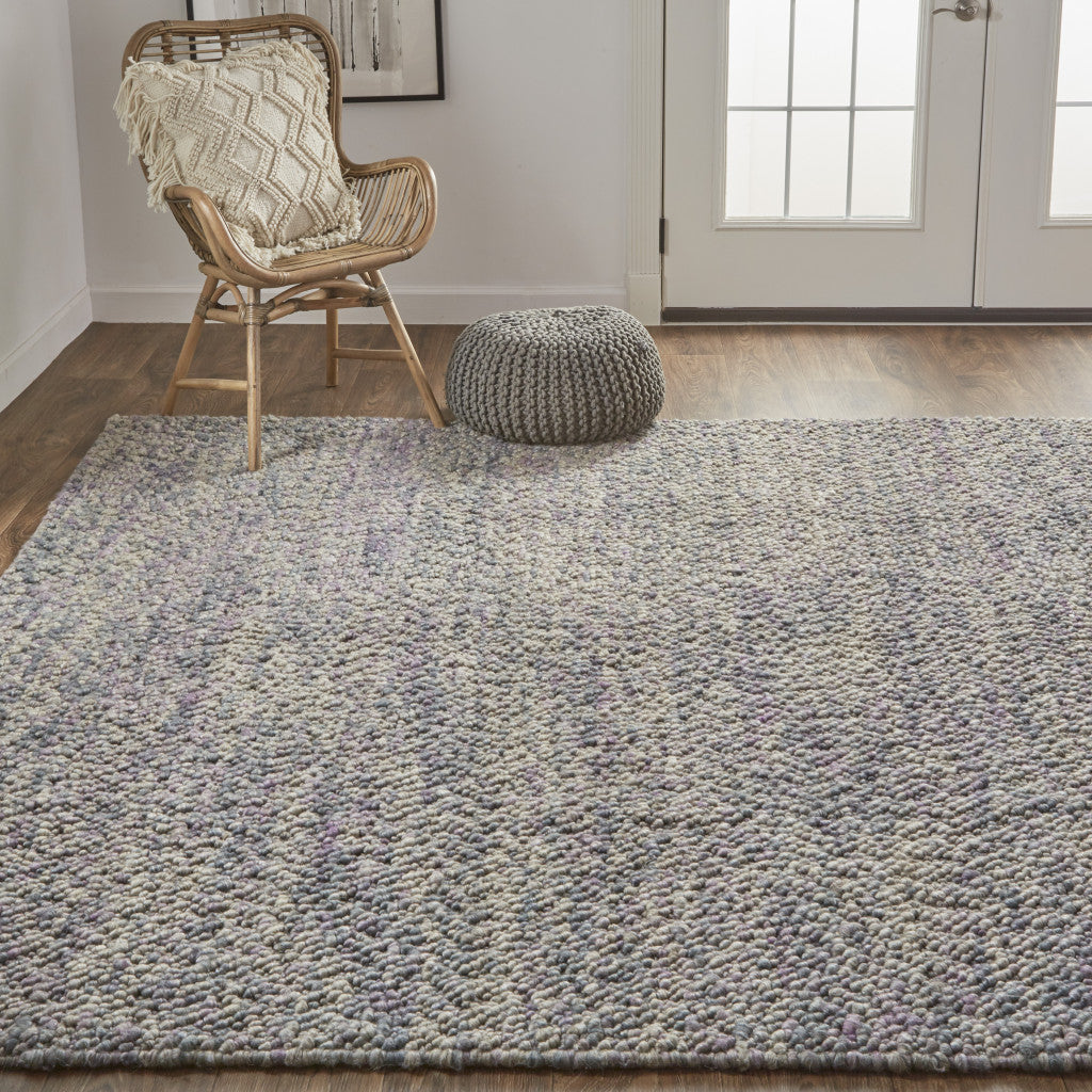 8' X 11' Purple Taupe And Gray Wool Hand Woven Distressed Stain Resistant Area Rug