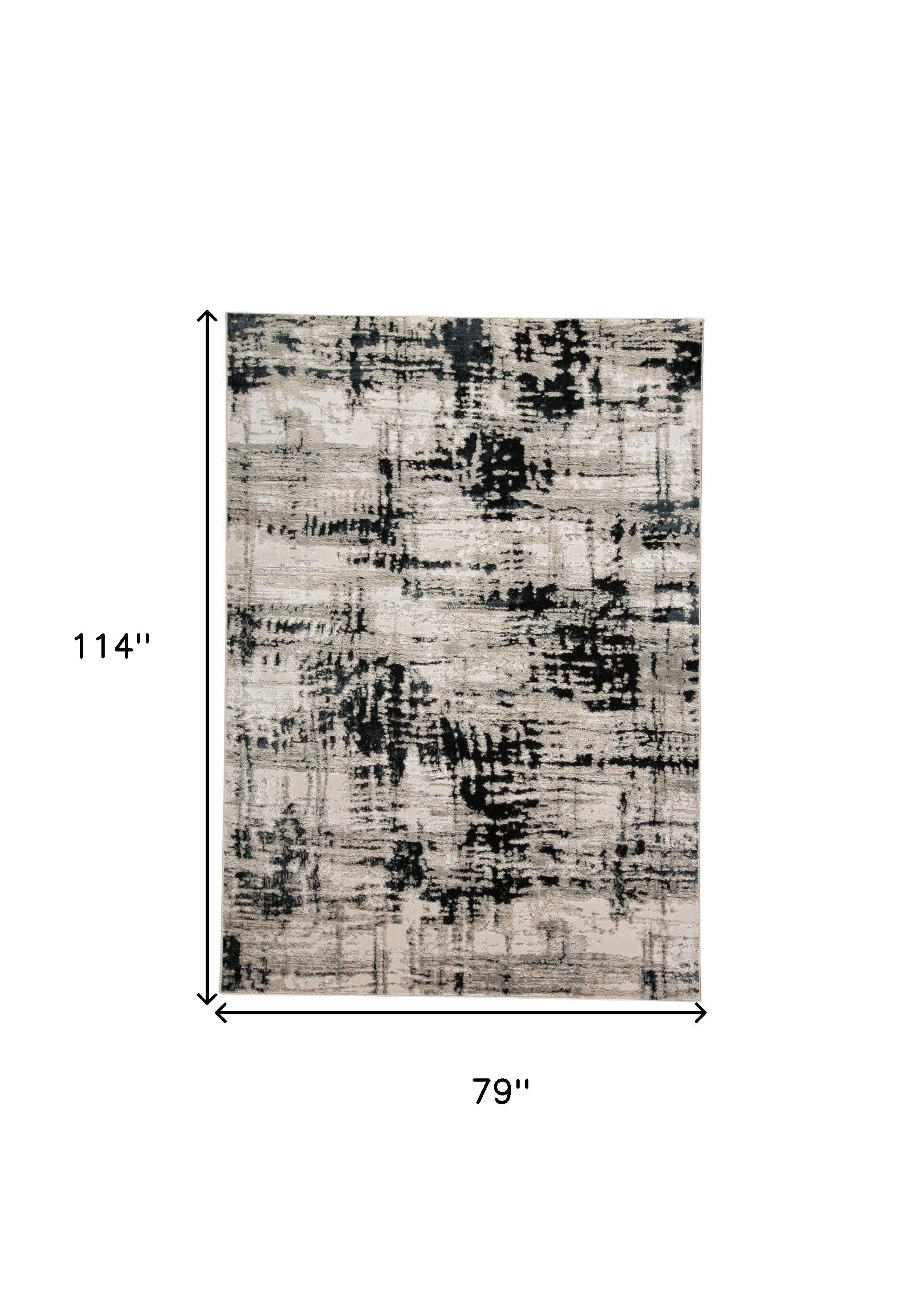 7' X 10' Black White And Gray Stain Resistant Area Rug