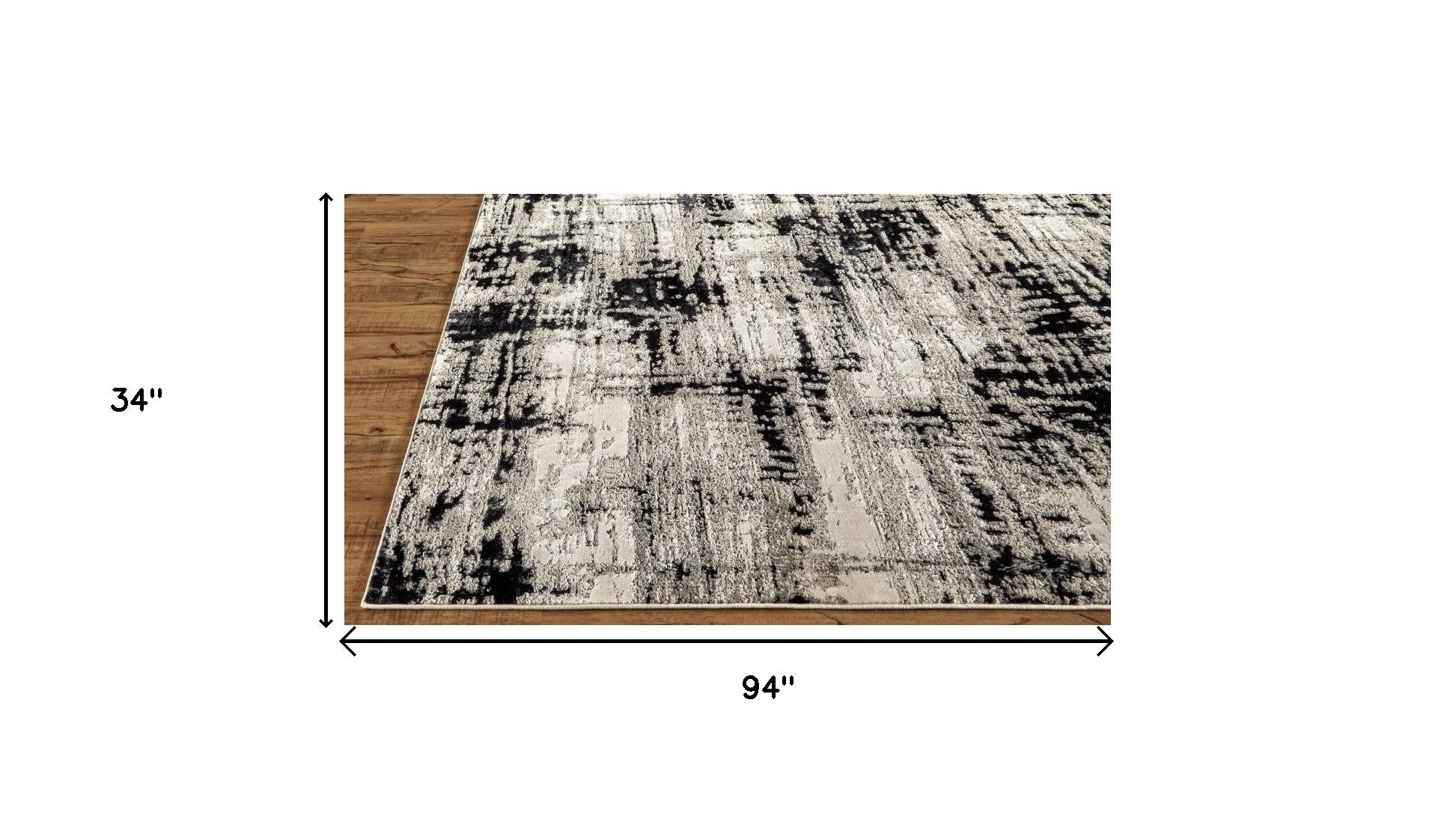 8' Black White And Gray Runner Rug