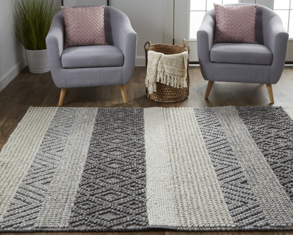 4' X 6' Gray Taupe And Tan Wool Striped Hand Woven Stain Resistant Area Rug