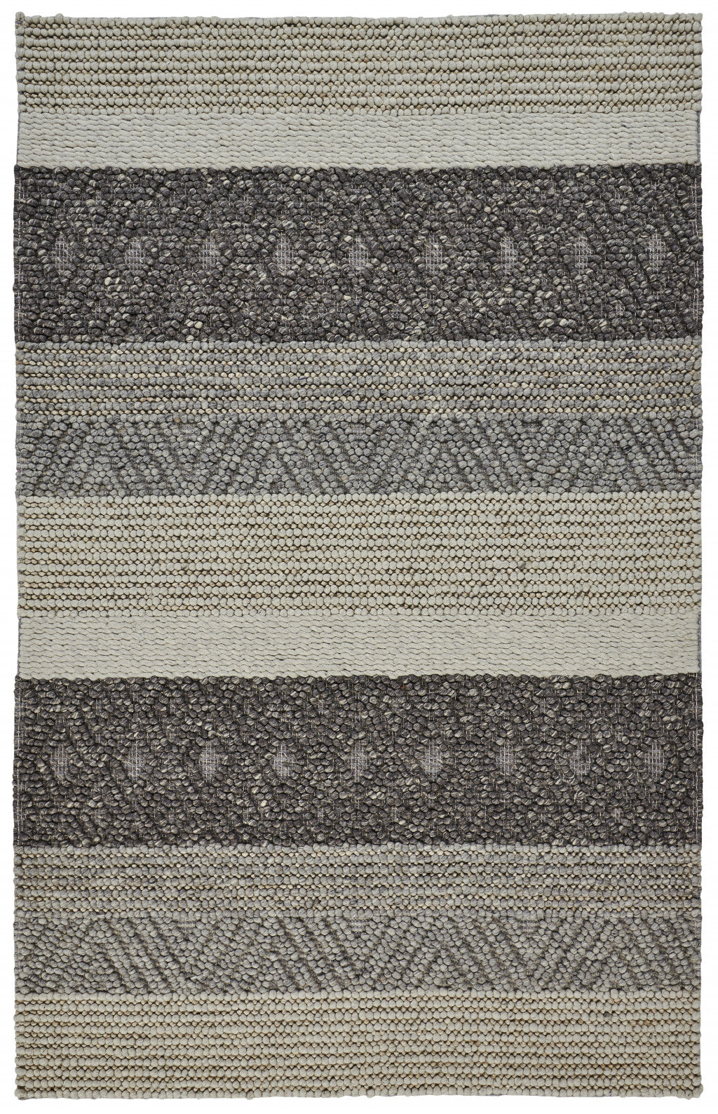 5' X 8' Gray Taupe And Tan Wool Striped Hand Woven Stain Resistant Area Rug