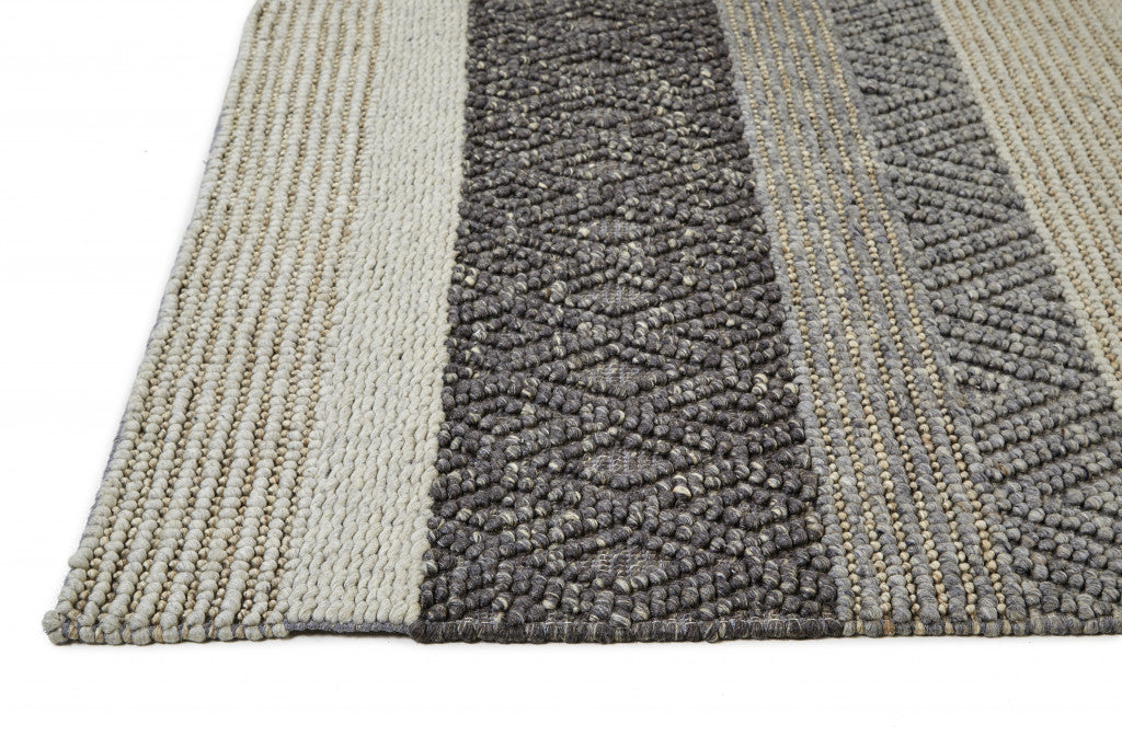 5' X 8' Gray Taupe And Tan Wool Striped Hand Woven Stain Resistant Area Rug