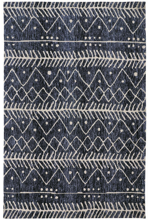 4' X 6' Blue And Ivory Striped Stain Resistant Area Rug