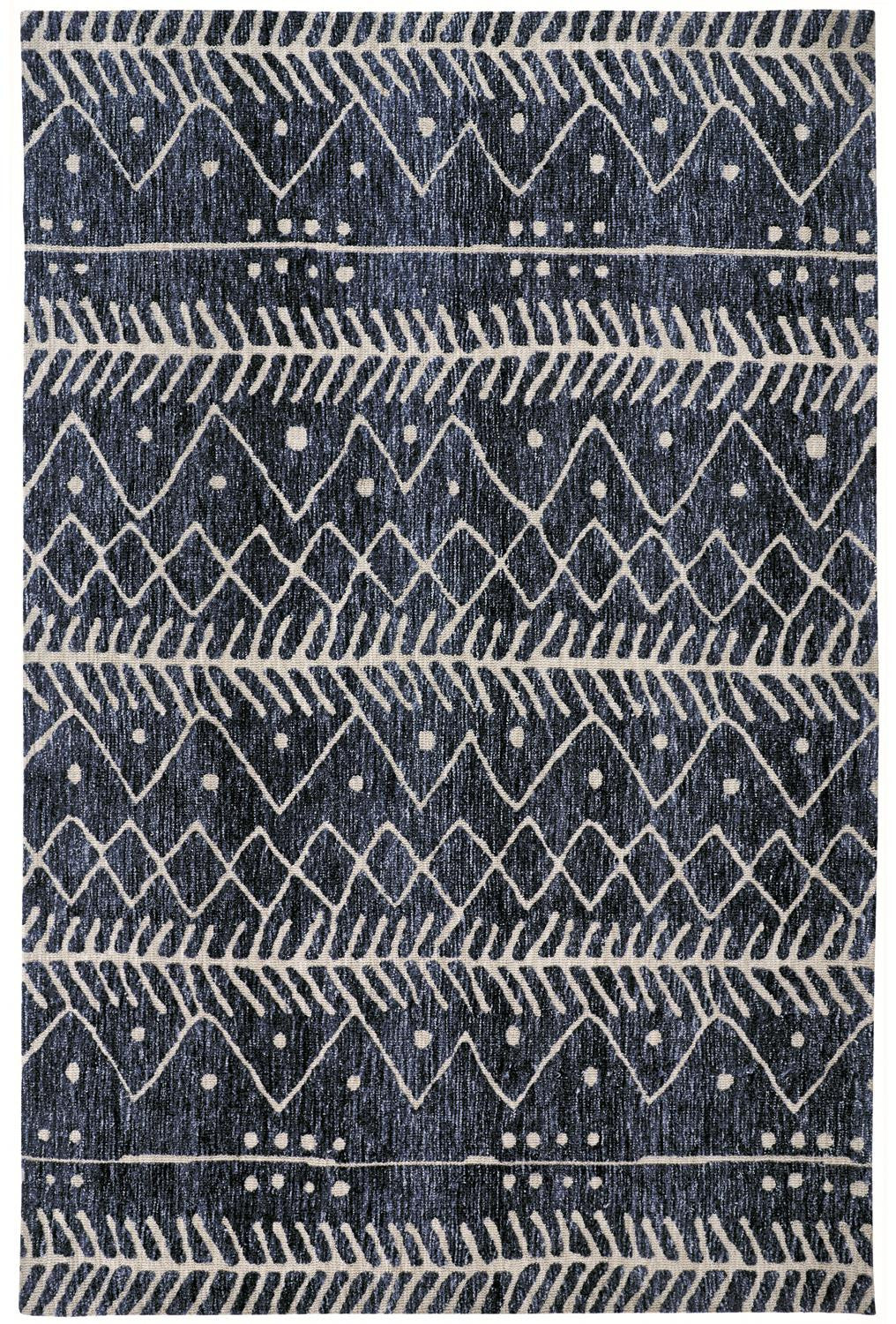 5' X 8' Blue And Ivory Striped Stain Resistant Area Rug