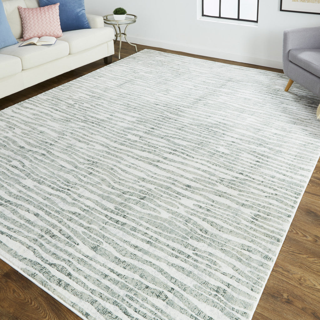 3' X 5' Gray Green And Ivory Striped Distressed Stain Resistant Area Rug