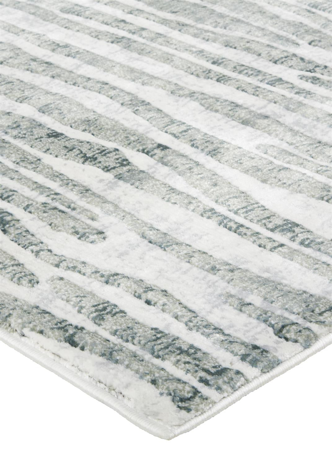 3' X 5' Gray Green And Ivory Striped Distressed Stain Resistant Area Rug