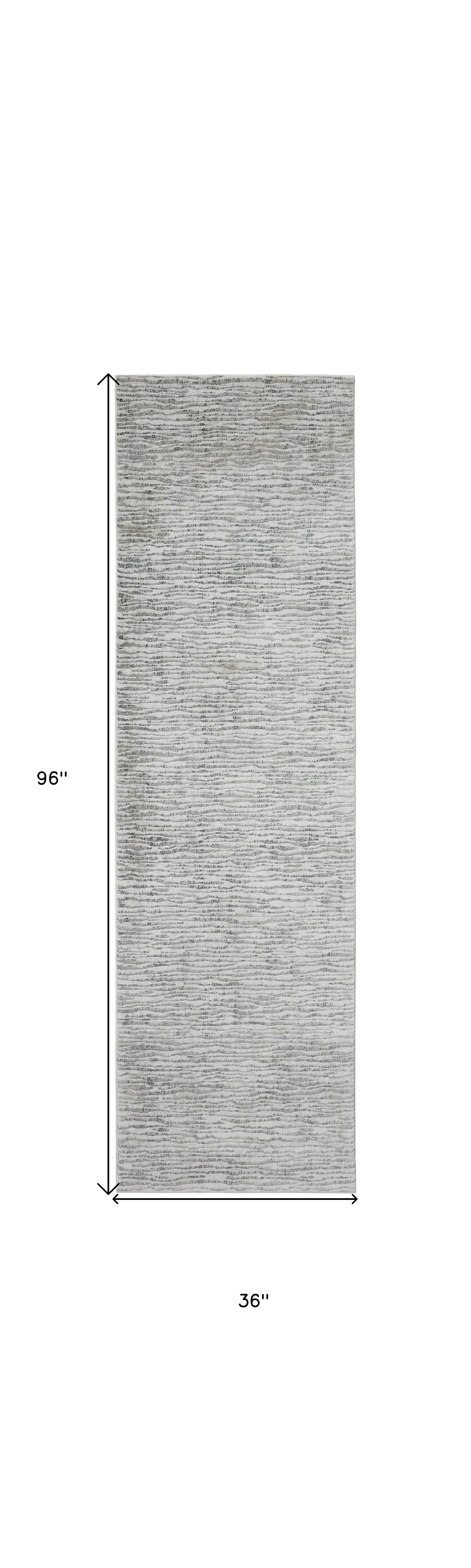 8' Gray Green And Ivory Striped Distressed Stain Resistant Runner Rug