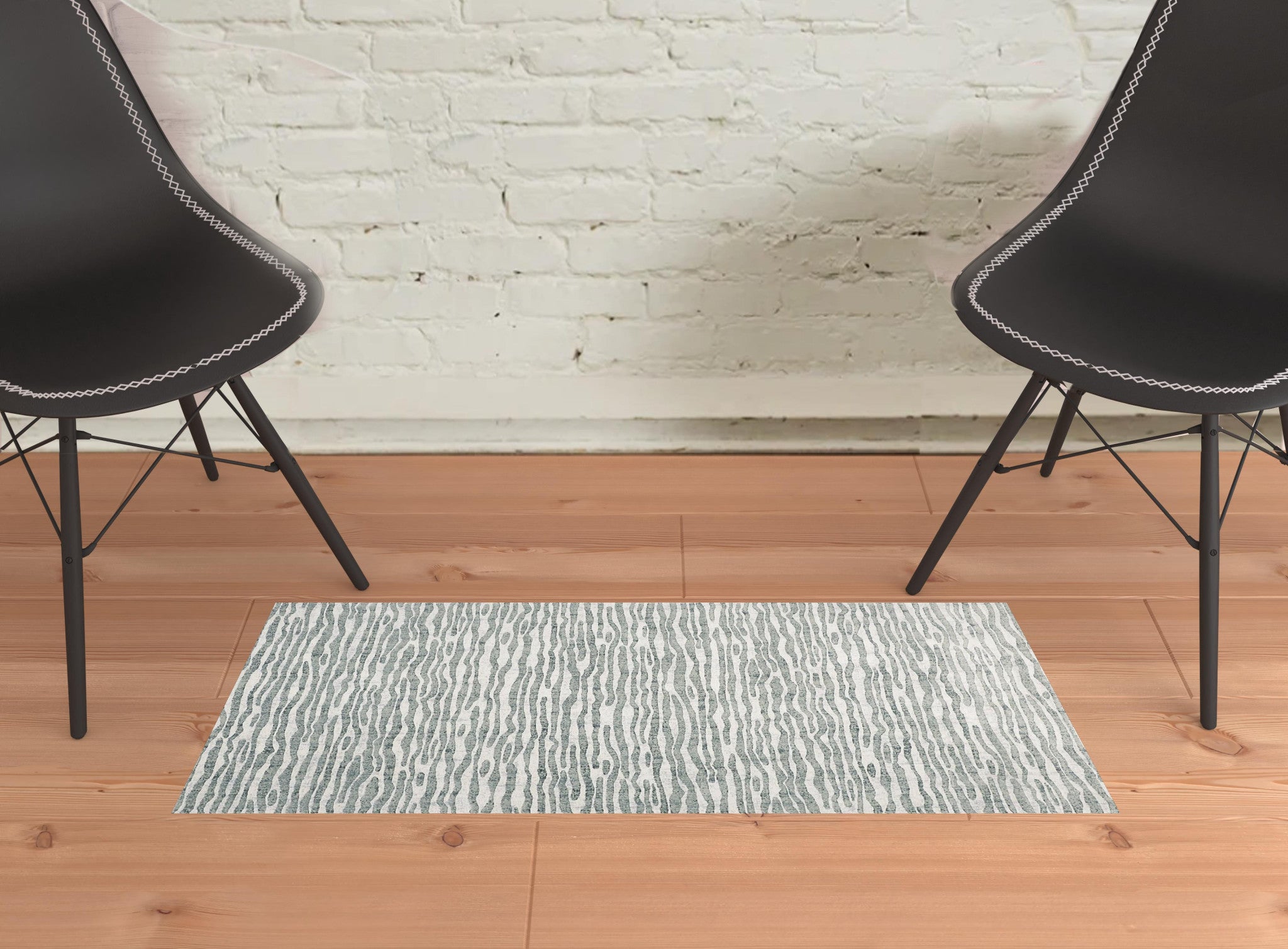 2' X 3' Gray Green And Ivory Striped Distressed Stain Resistant Area Rug