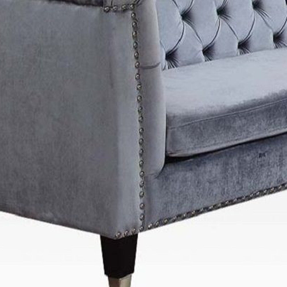 70" Blue Gray And Black Velvet Love Seat