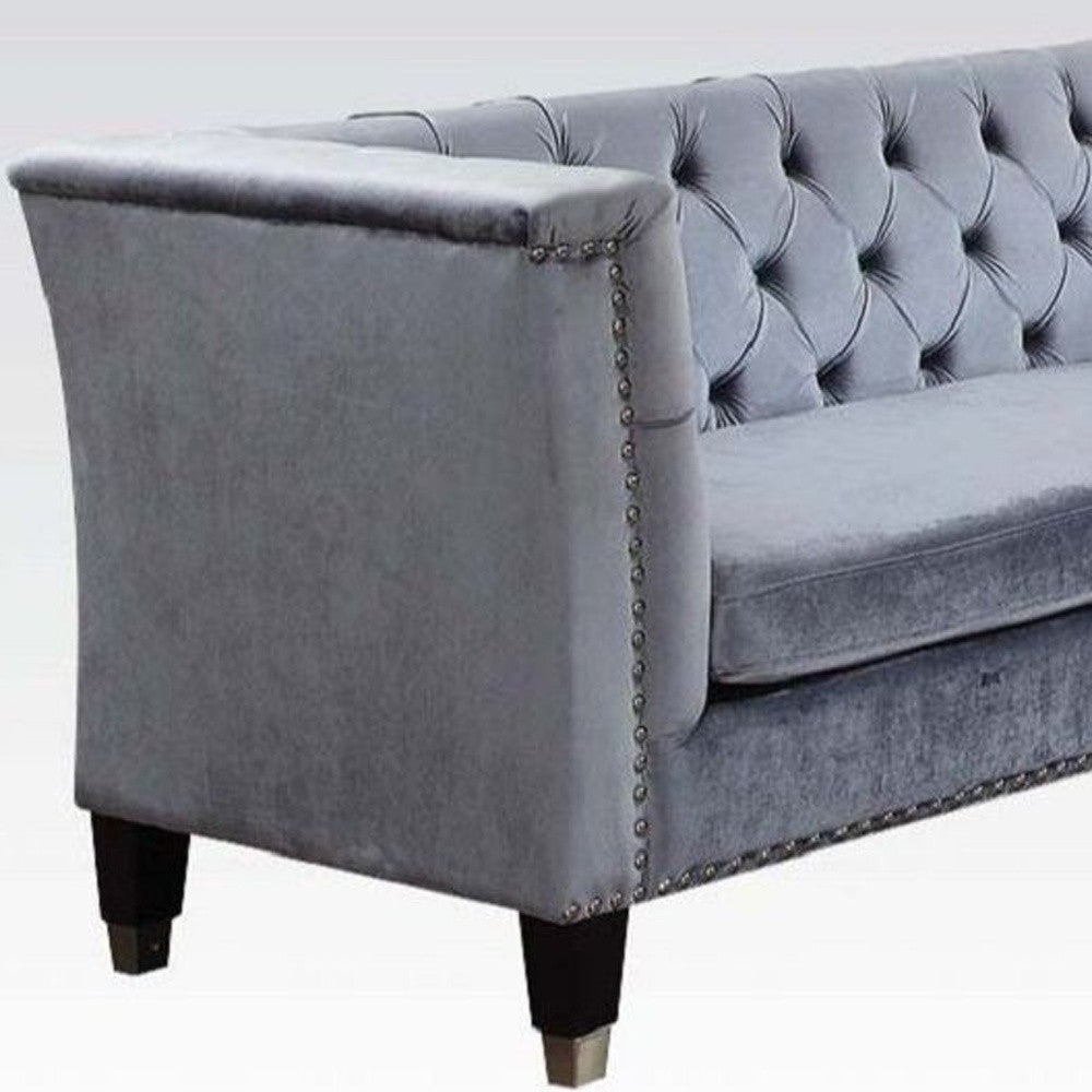 70" Blue Gray And Black Velvet Love Seat