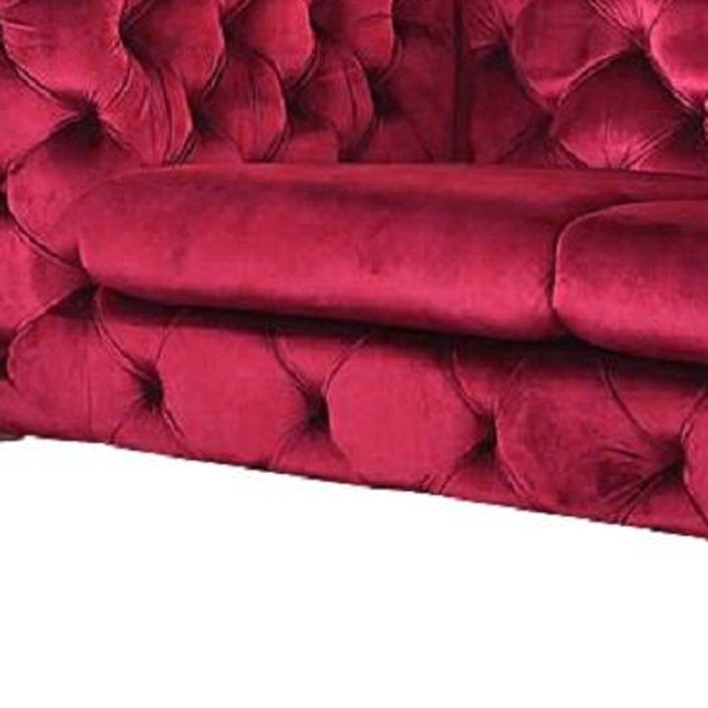 75" Red And Silver Velvet Love Seat