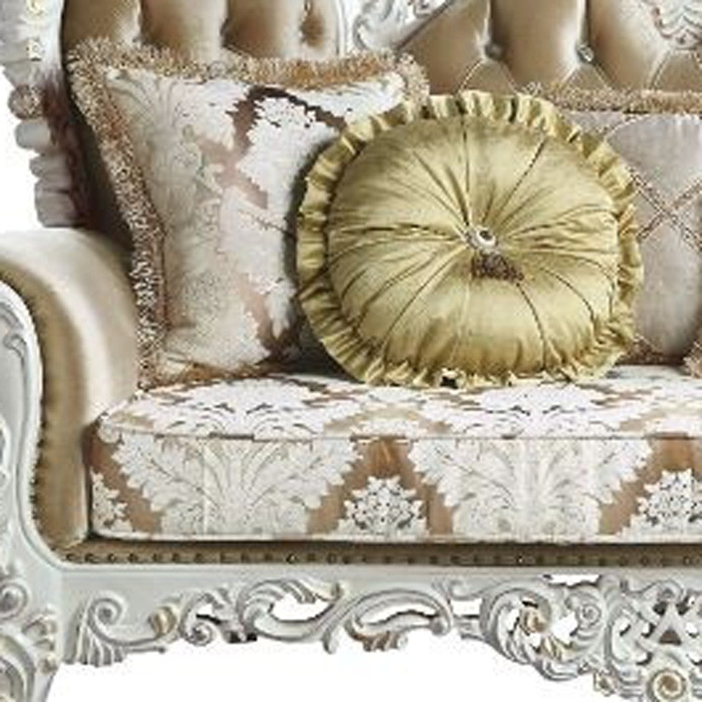 78" Brown And White Love Seat And Toss Pillows