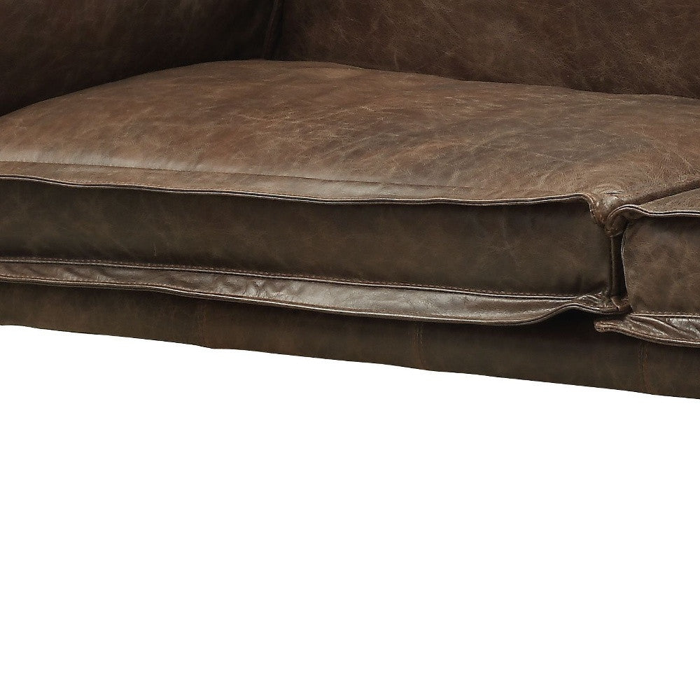 71" Chocolate And Silver Top Grain Leather Love Seat