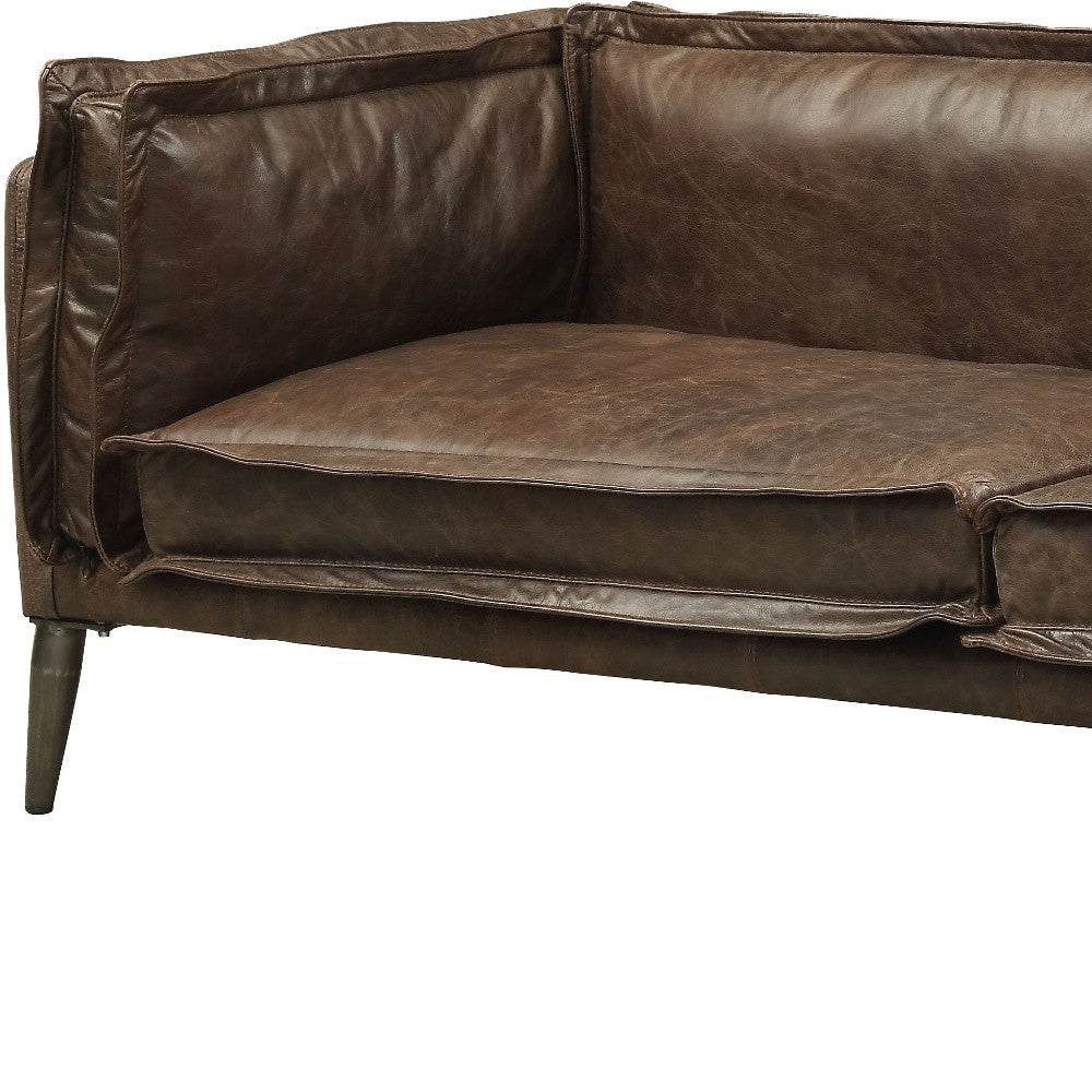 71" Chocolate And Silver Top Grain Leather Love Seat