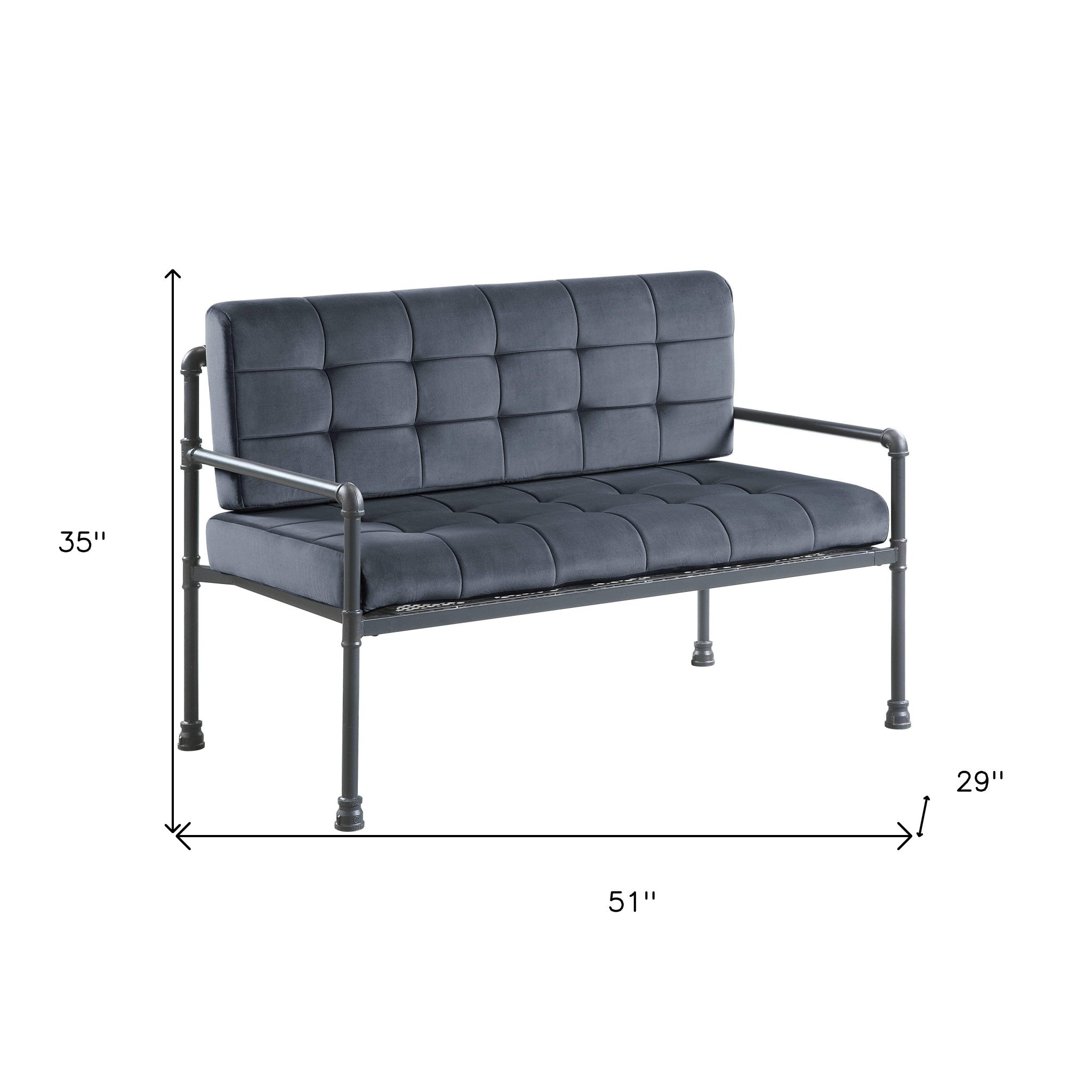 51" Gray Tufted Velvet And Gray Love Seat