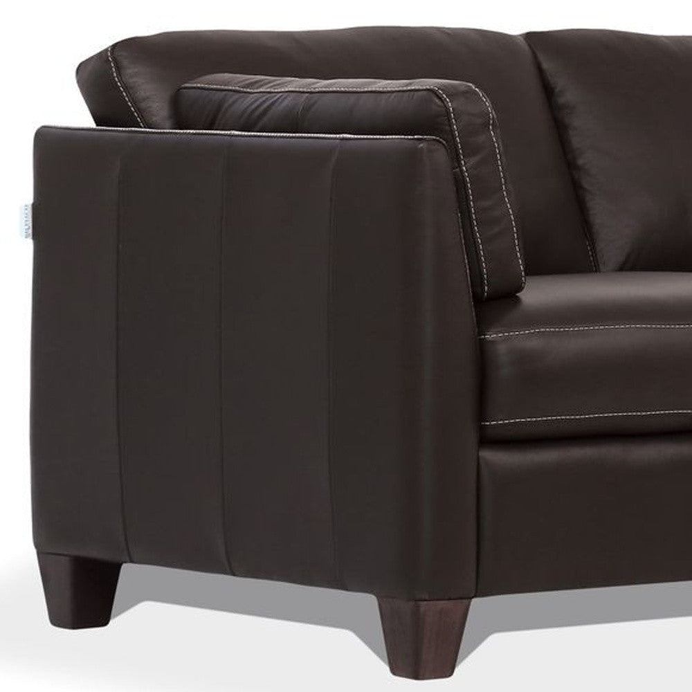 59" Chocolate And Brown Leather Love Seat