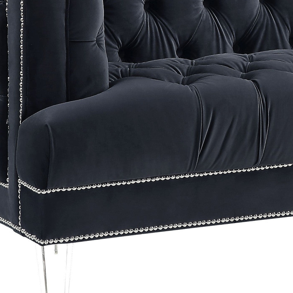 64" Charcoal And Silver Velvet Love Seat