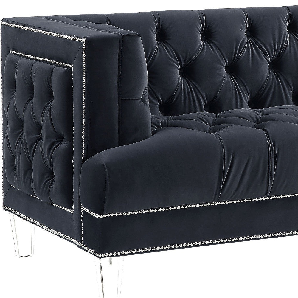 64" Charcoal And Silver Velvet Love Seat