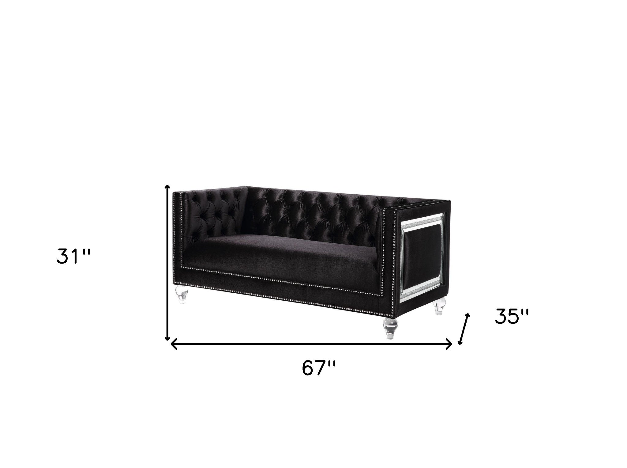 67" Black And Silver Velvet Love Seat And Toss Pillows