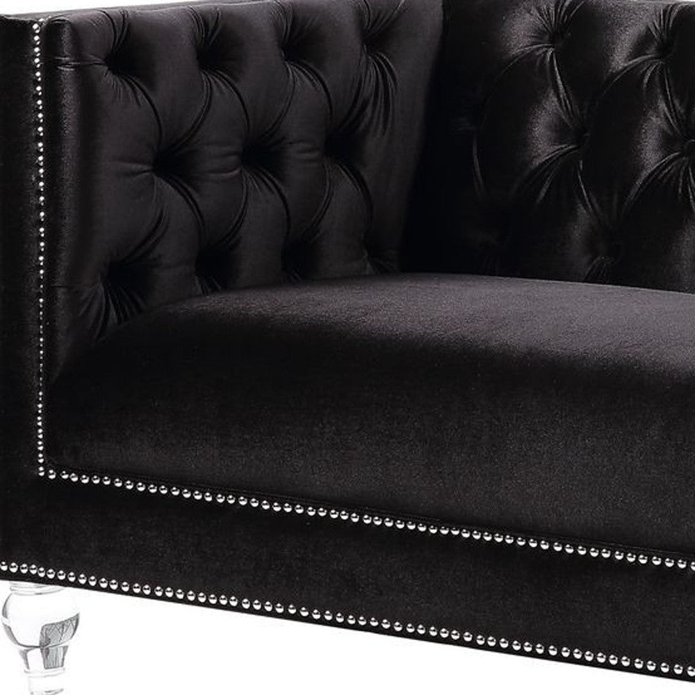 67" Black And Silver Velvet Love Seat And Toss Pillows