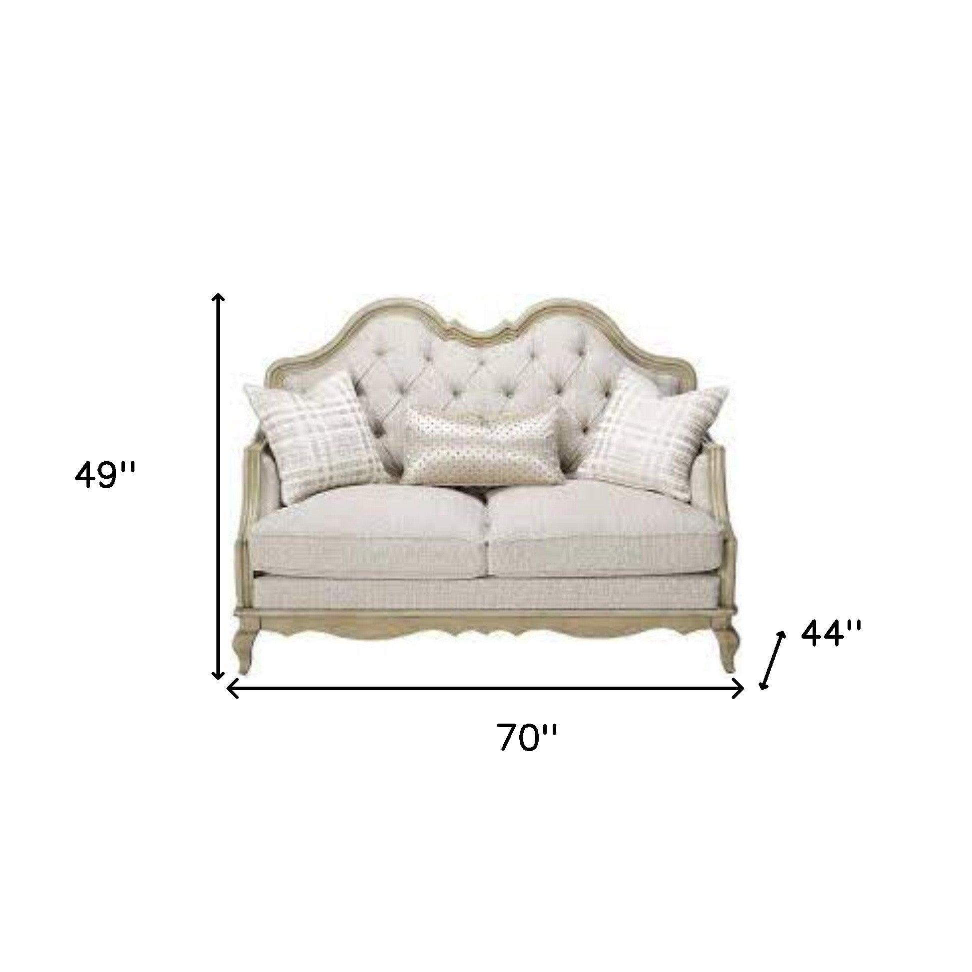 70" Silver And Platinum Faux Leather Love Seat And Toss Pillows