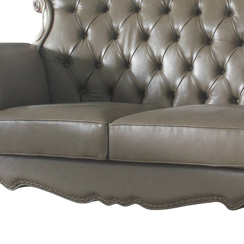 71" Patina And Bone Faux Leather Love Seat And Toss Pillows