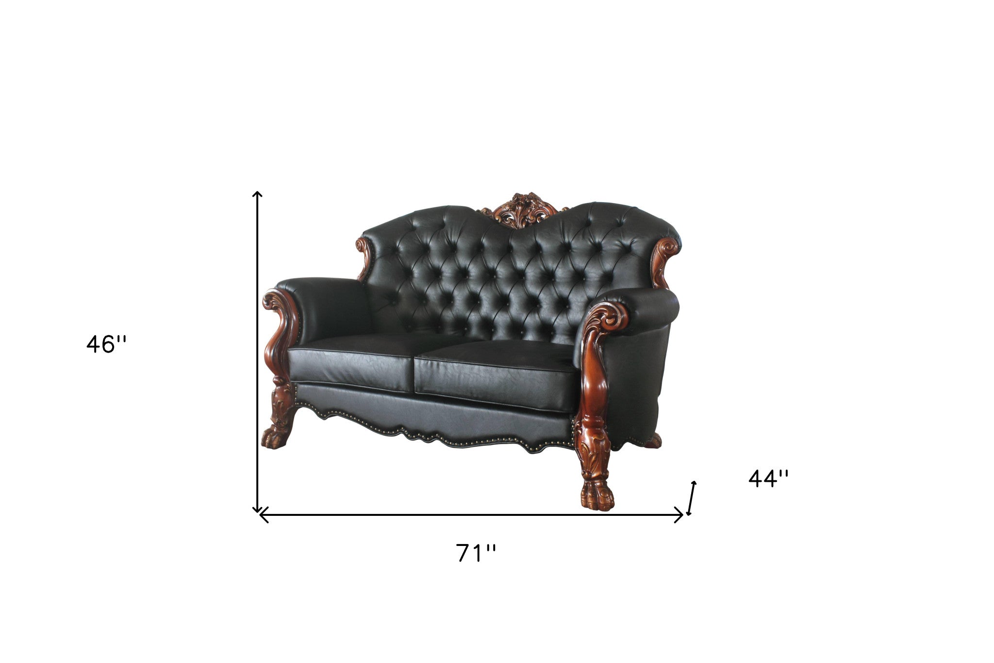 71" Black And Brown Faux Leather Love Seat And Toss Pillows