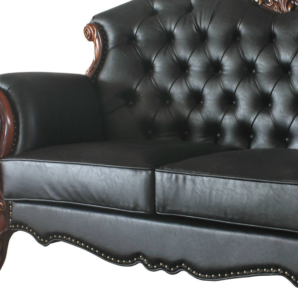 71" Black And Brown Faux Leather Love Seat And Toss Pillows