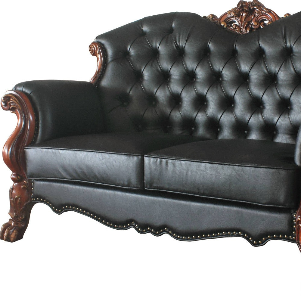 71" Black And Brown Faux Leather Love Seat And Toss Pillows