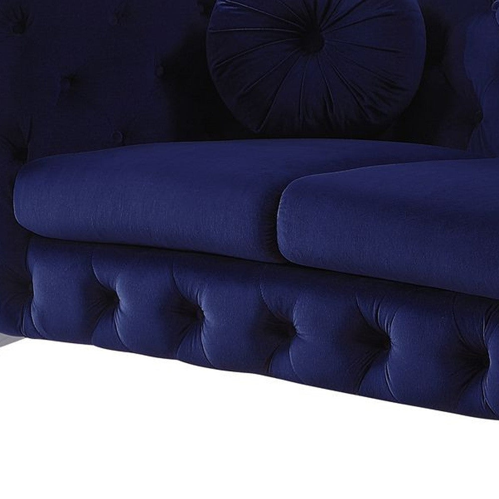 72" Blue And Silver Velvet Love Seat