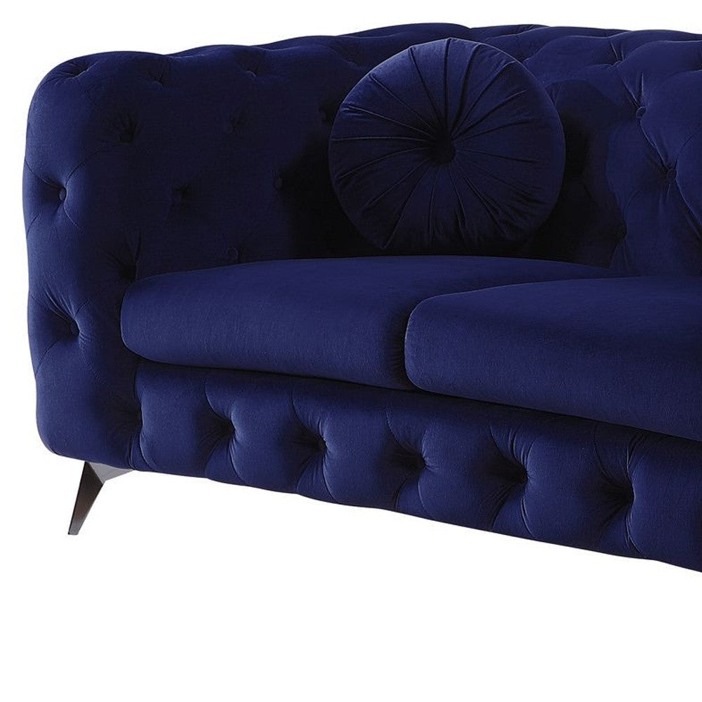 72" Blue And Silver Velvet Love Seat