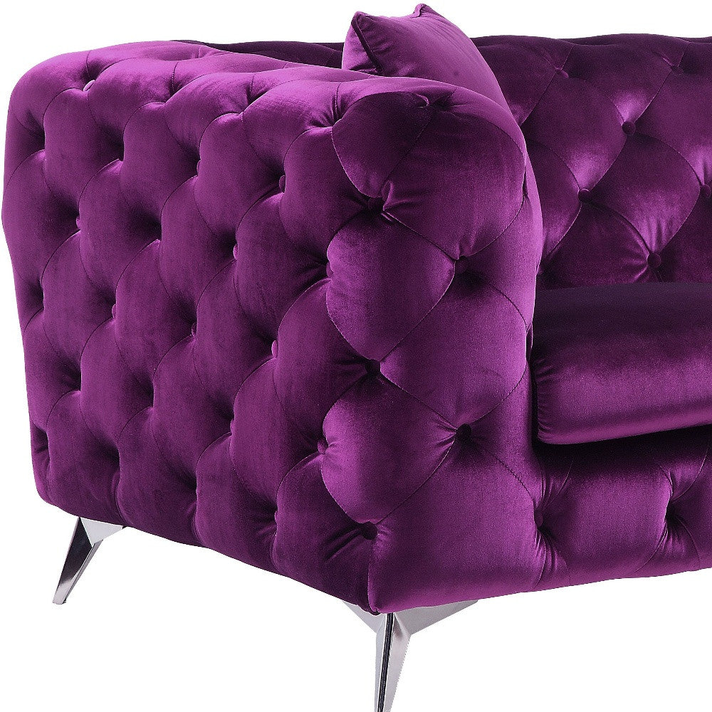 72" Purple And Silver Velvet Love Seat