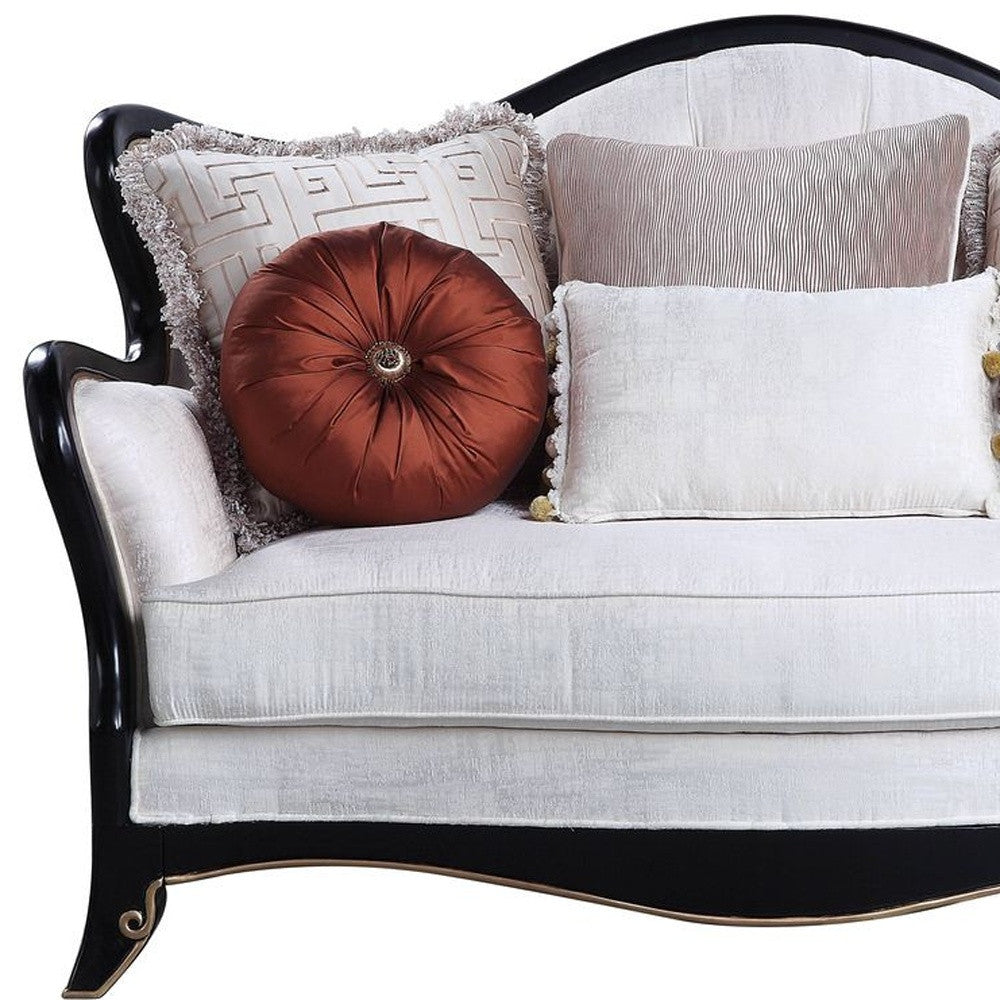 66" Beige And Black Cotton Blend Love Seat And Toss Pillows