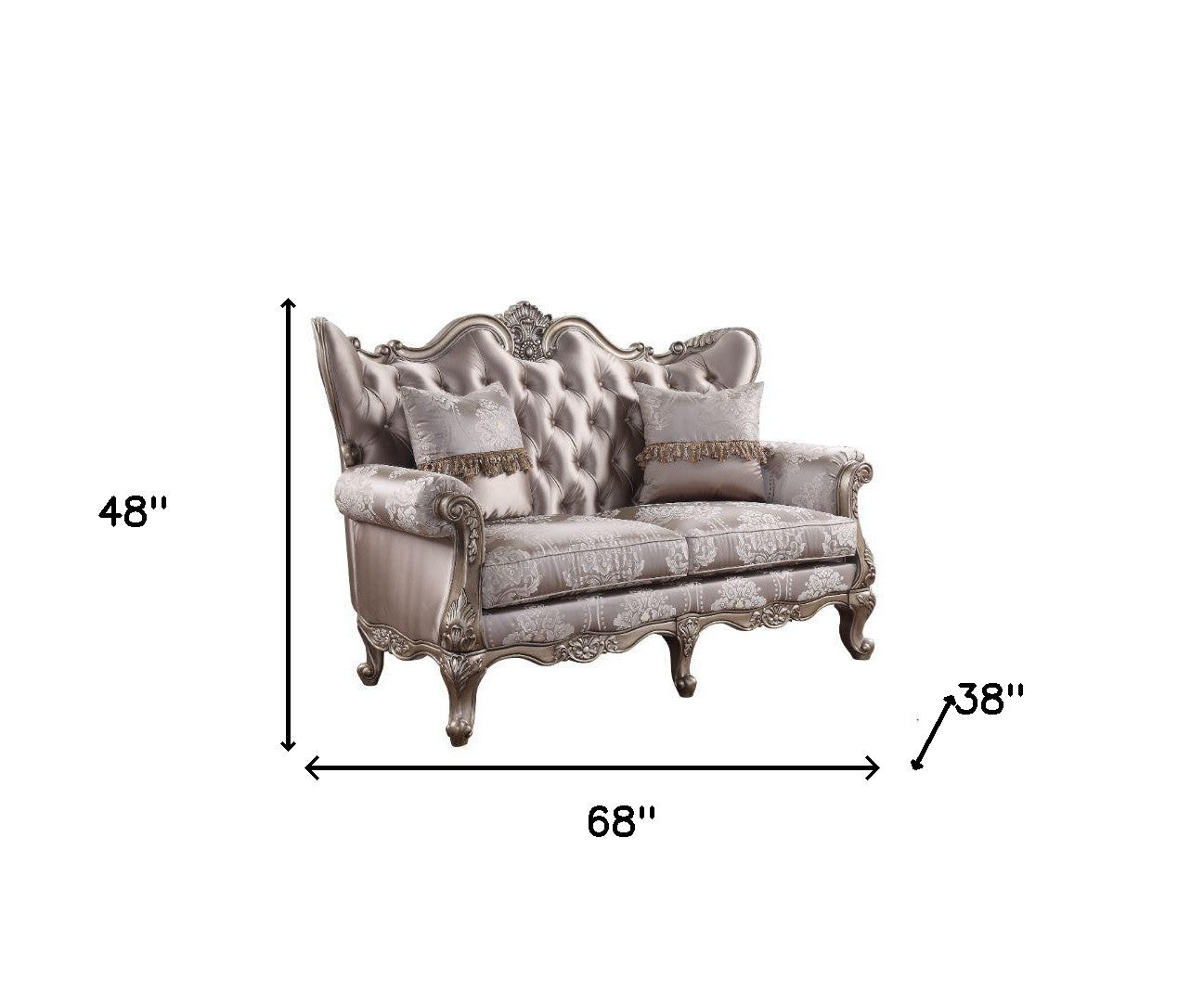 68" Pink And Platinum Silk Blend Love Seat And Toss Pillows