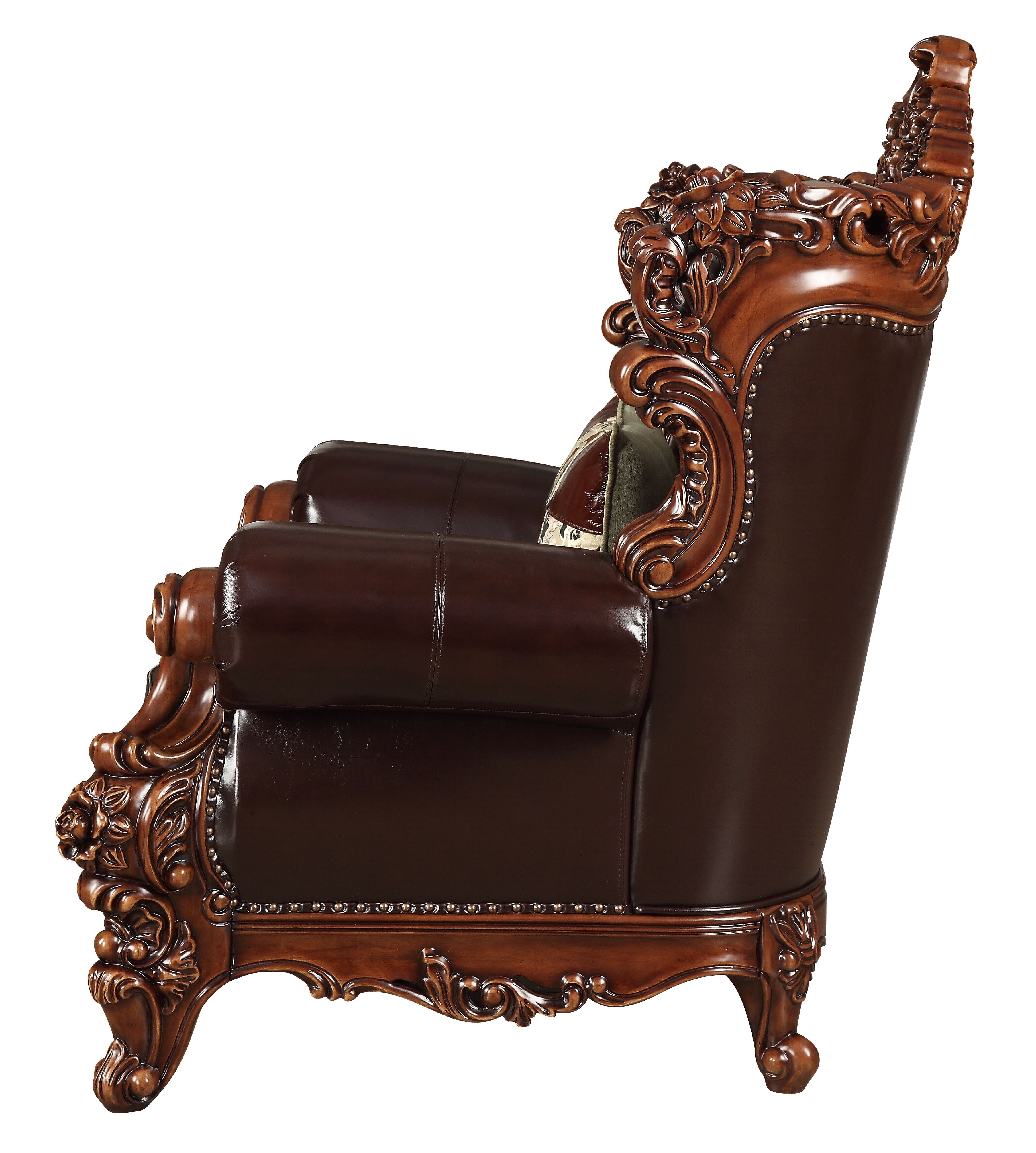 50" Espresso Faux Leather Tufted Wingback Chair