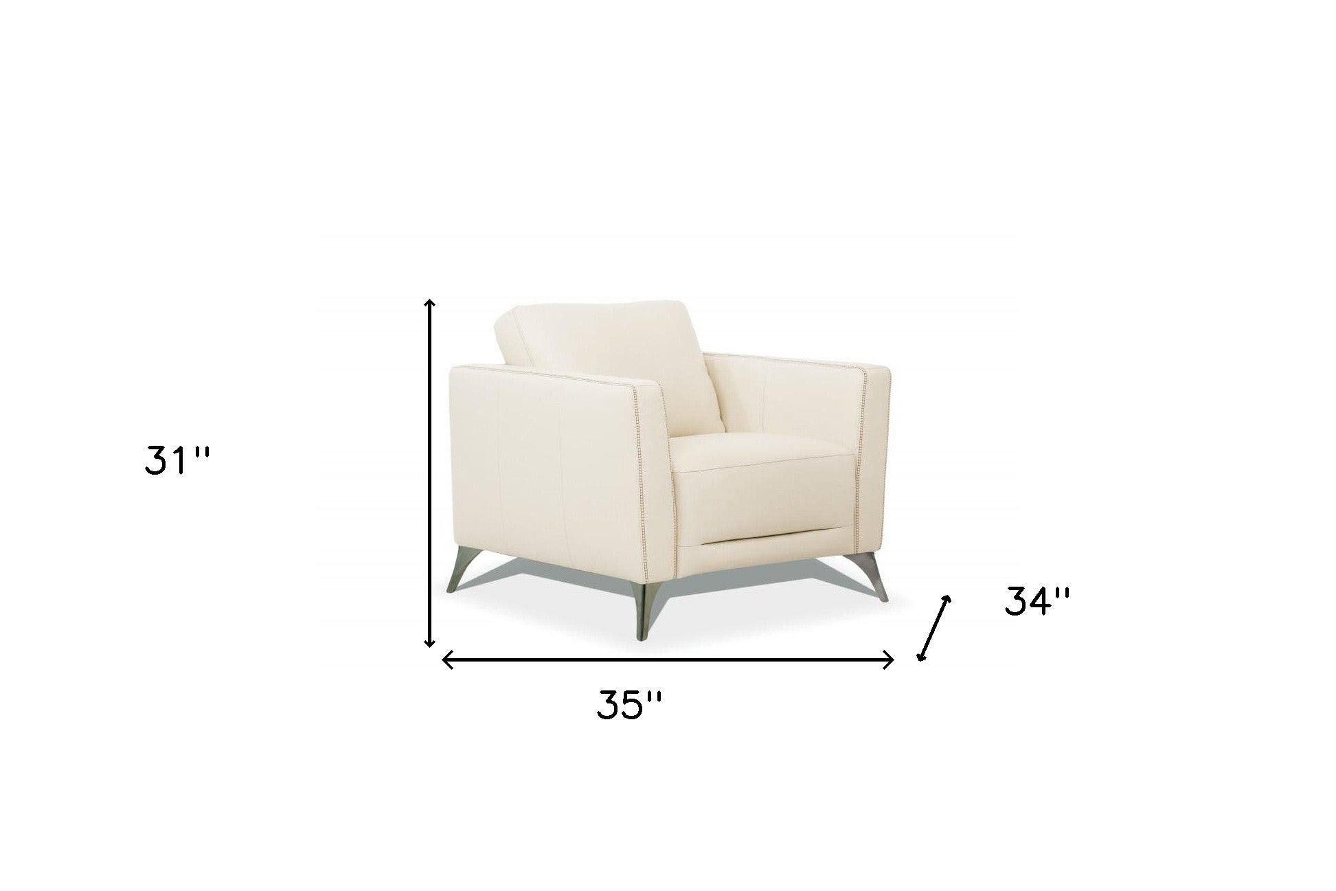 35" Cream Genuine Leather And Black Arm Chair