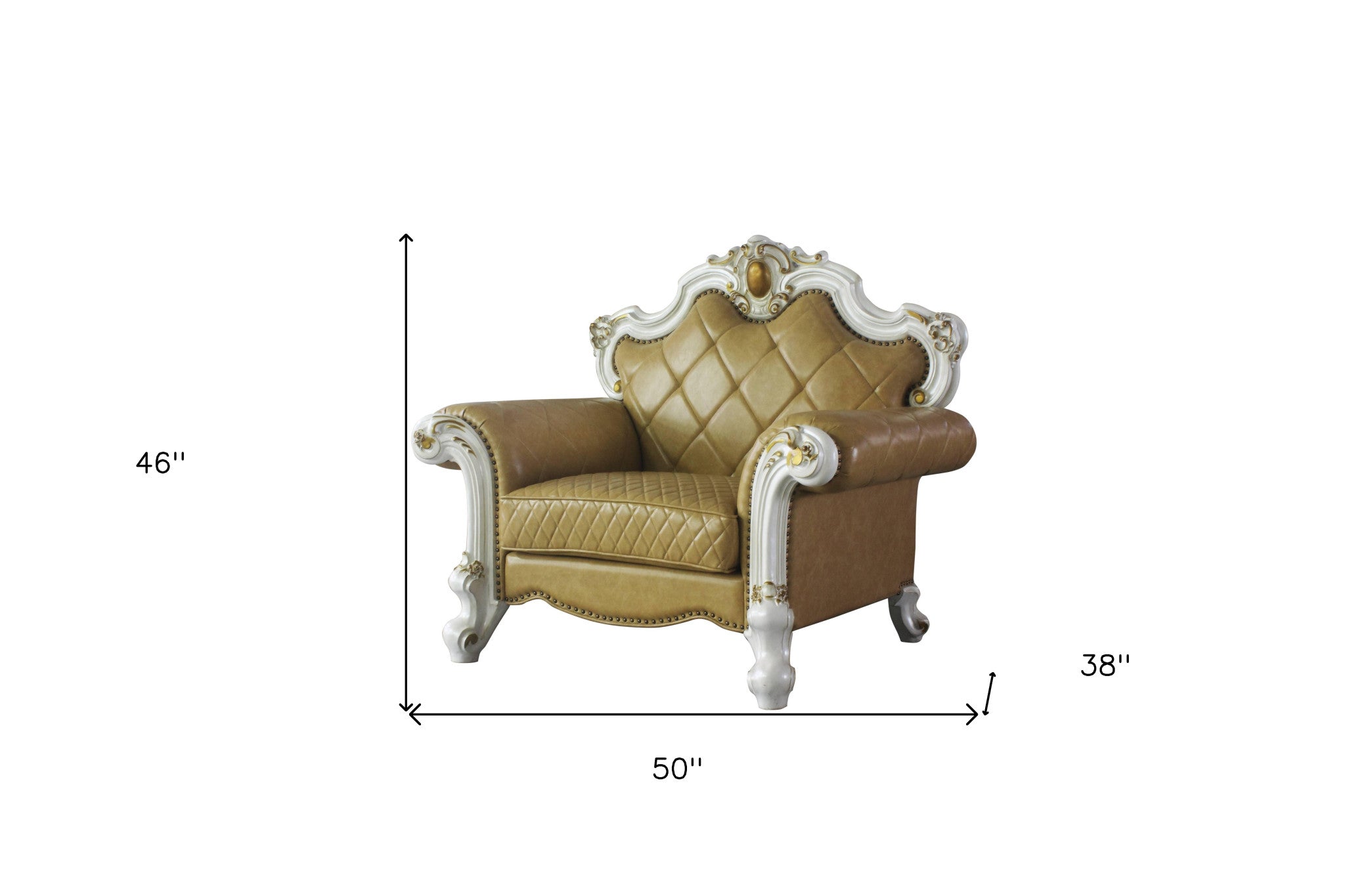 50" Beige and Pearl Faux Leather Tufted Arm Chair