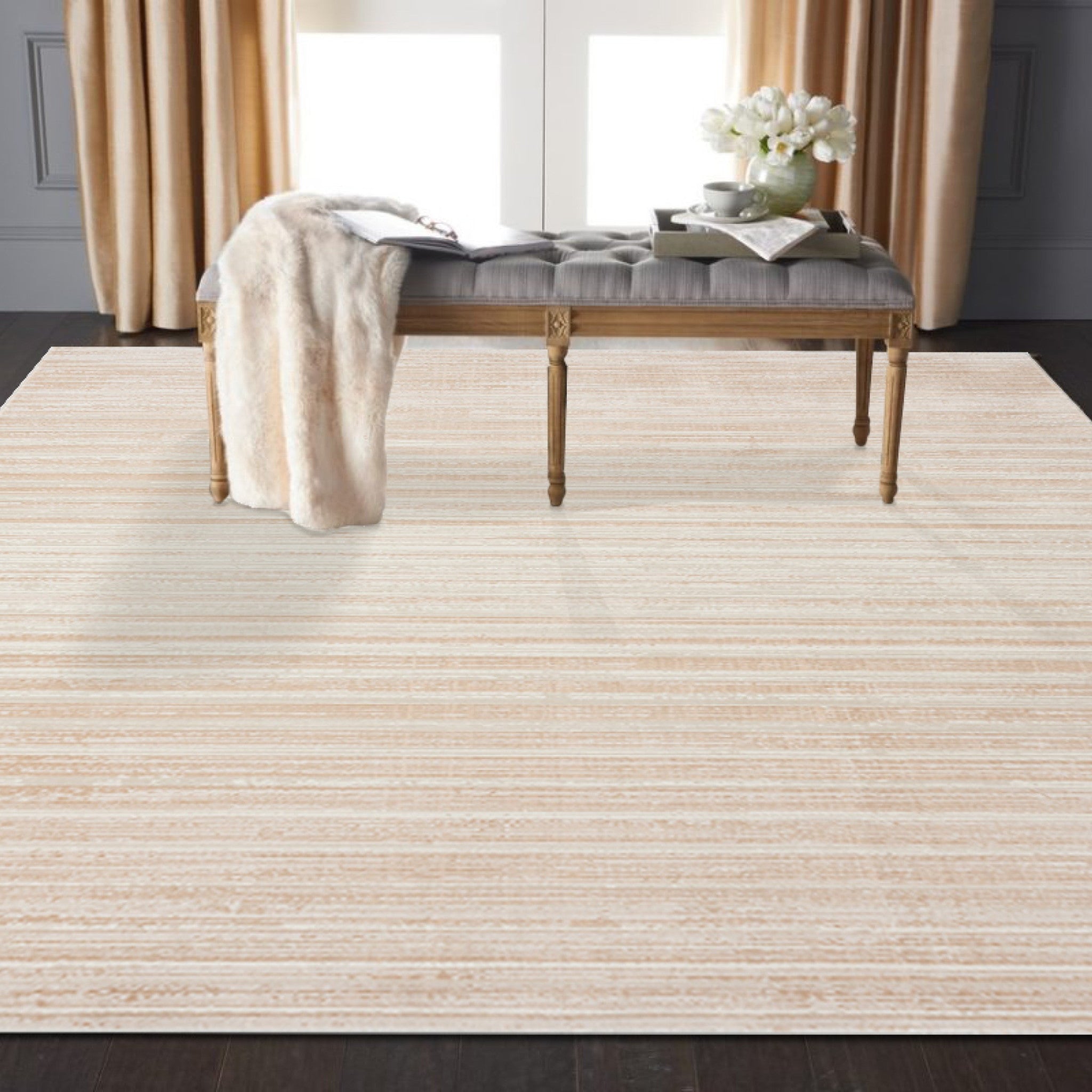 2' x 3' Beige Abstract Distressed Area Rug