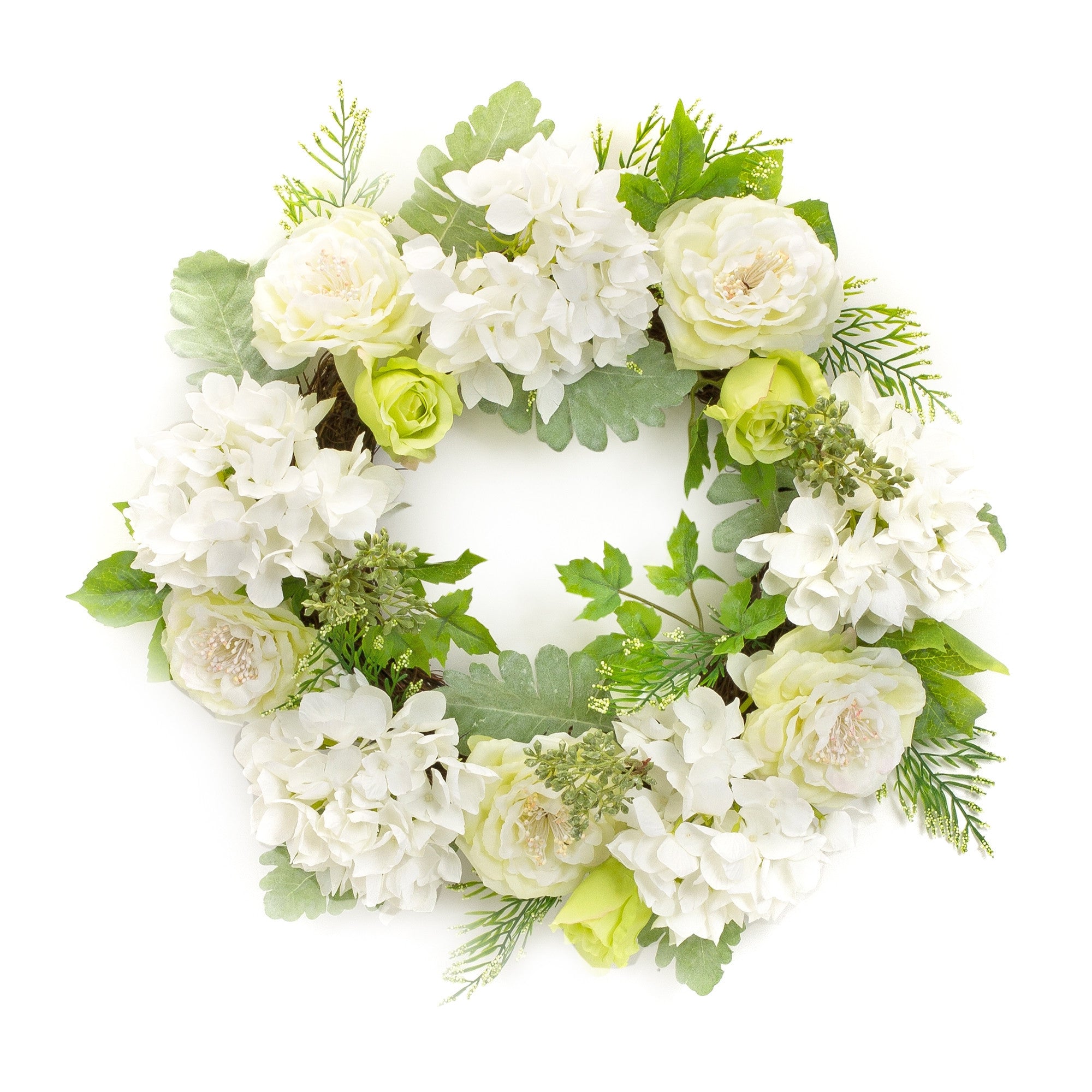 21" Green and White Artificial Mixed Assortment Wreath