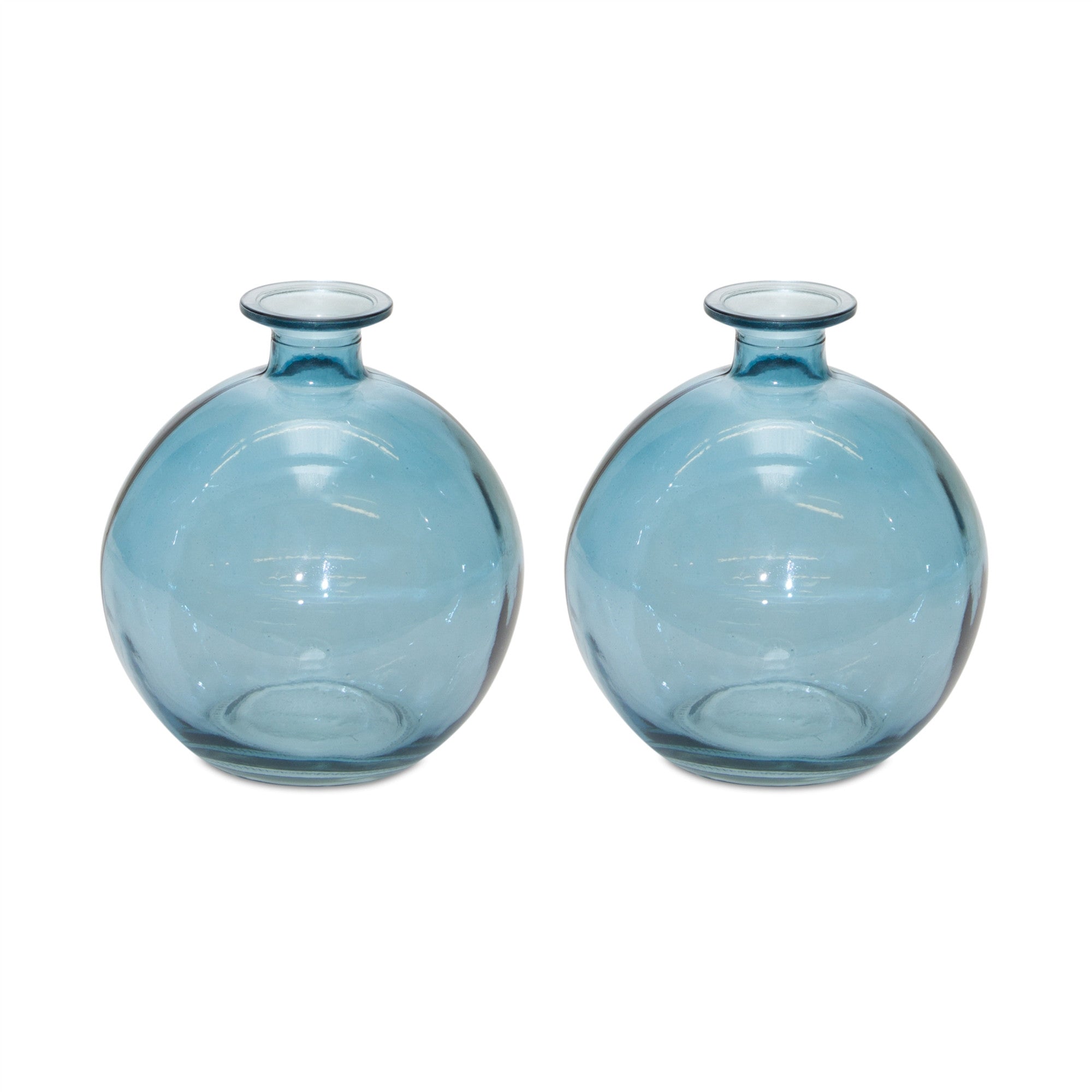 Set of two 6" Crystal Glass Blue Round Table Vase