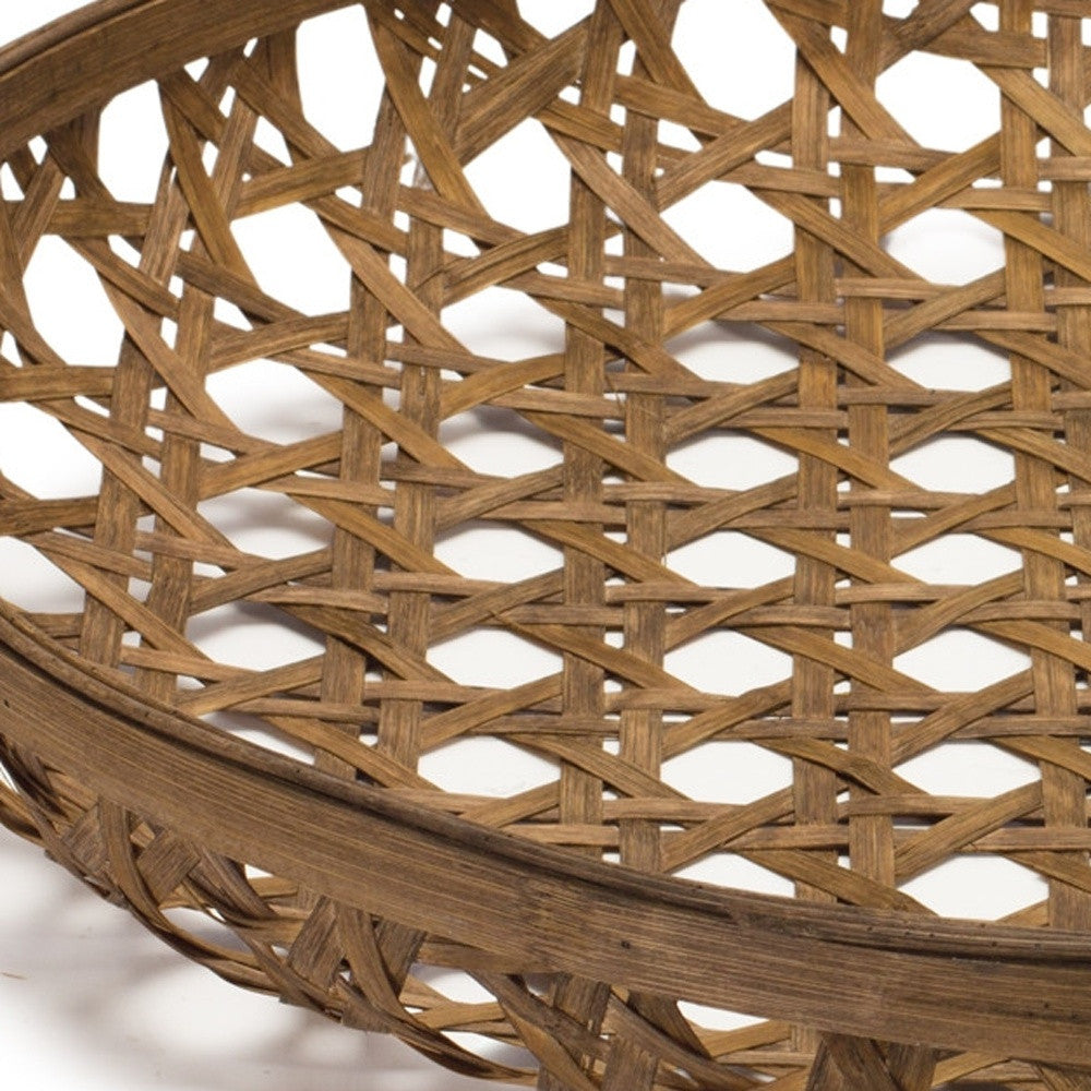 26" Brown Bamboo Weave Round Wood Tray